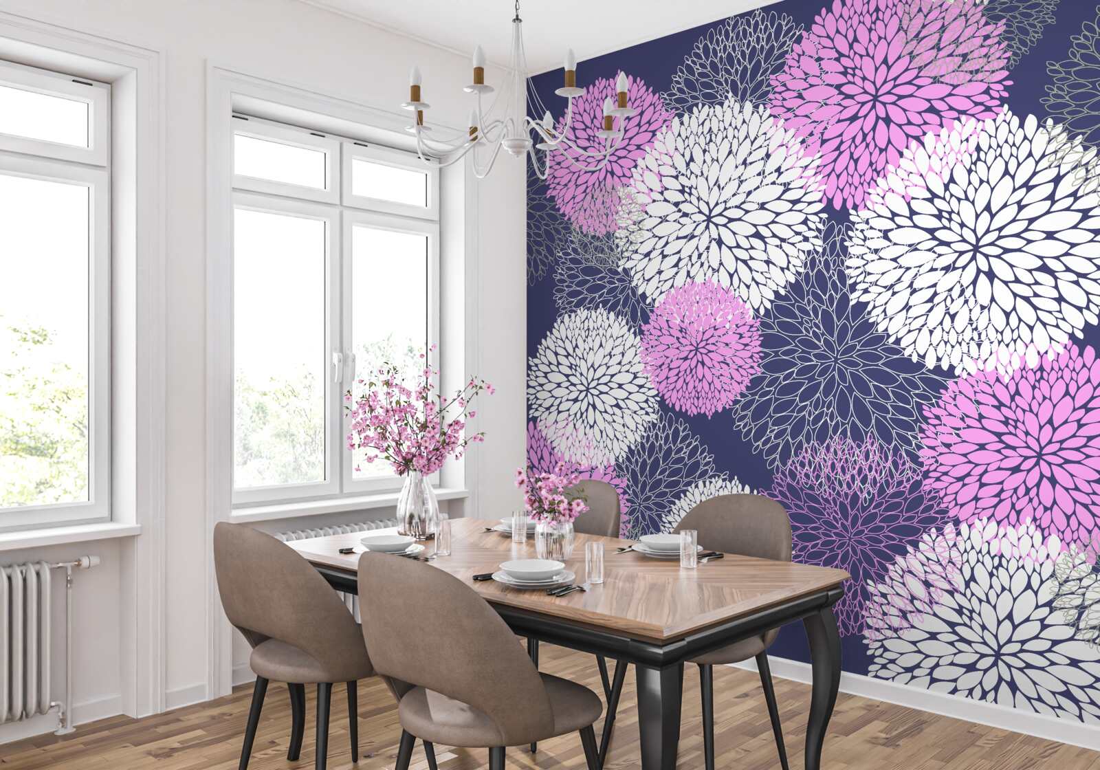 Fototapeten Rosa und weiße Anemonen