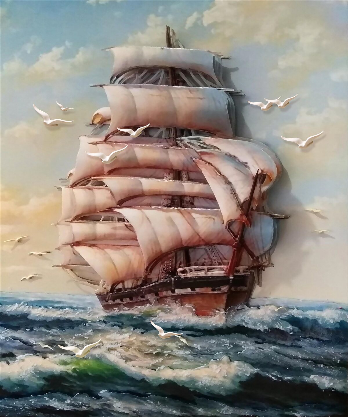 Fototapeten Ein elegantes Schiff mit Segeln zum Zeitpunkt des Sturms