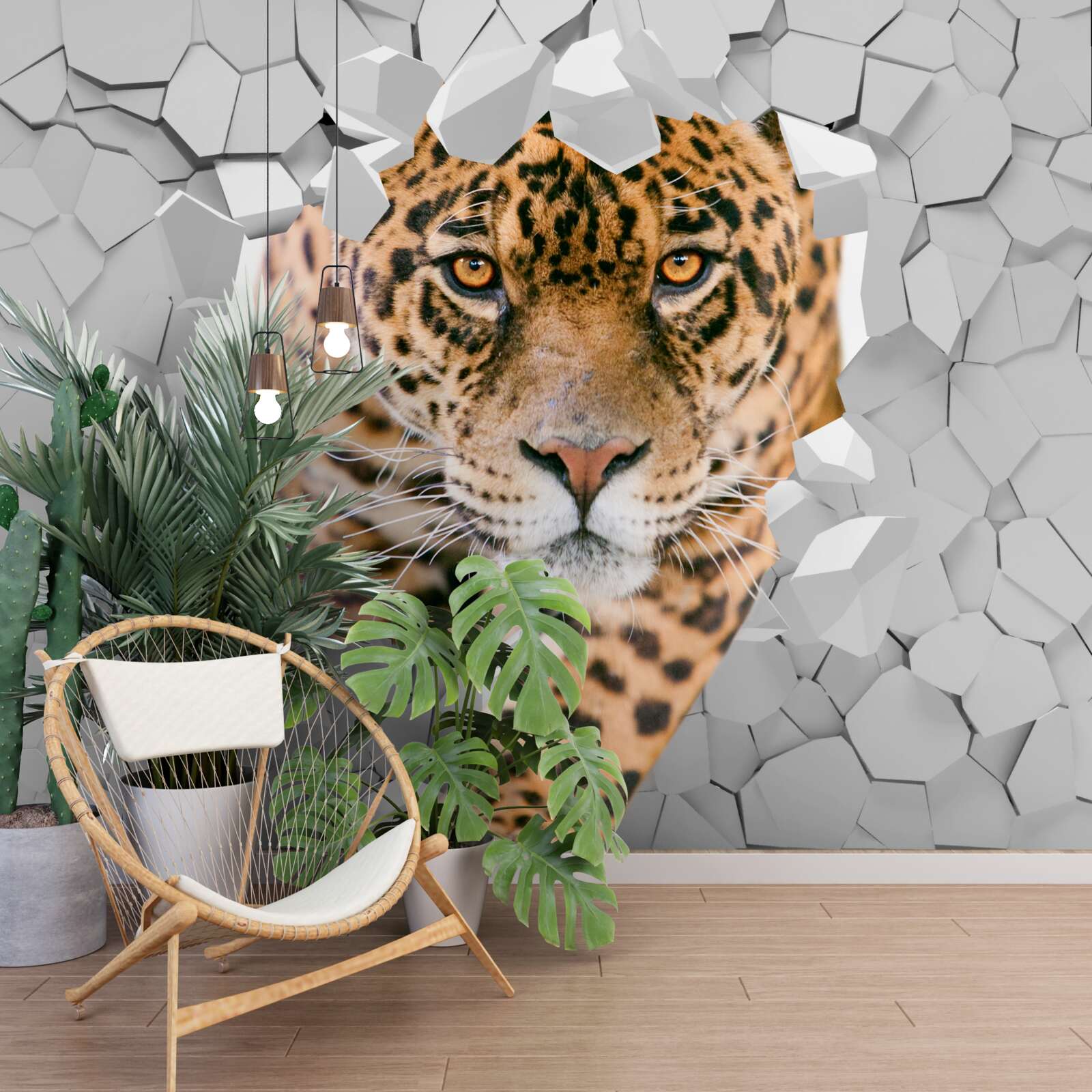 Fototapeten Der Leopard dringt durch die Wand ein