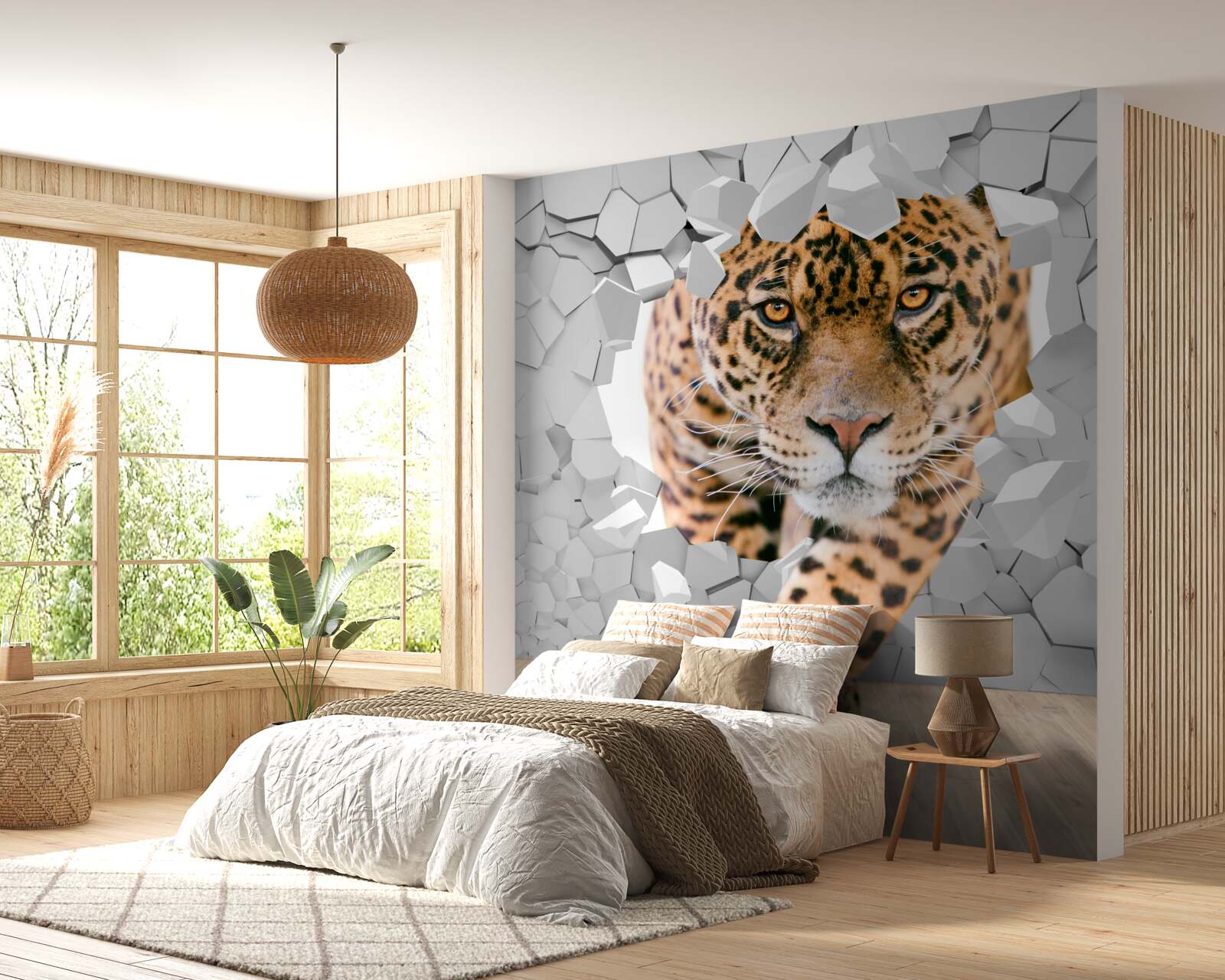 Fototapeten Der Leopard dringt durch die Wand ein