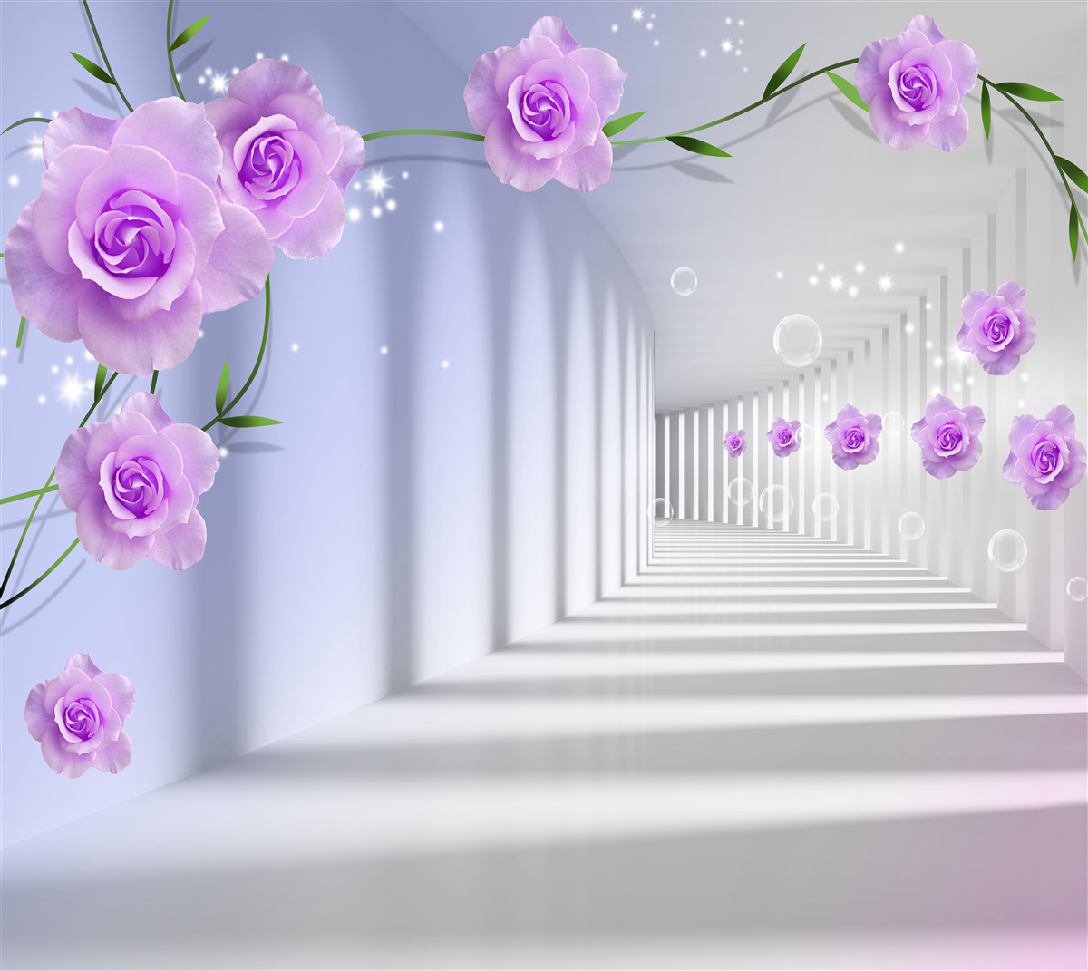 Fototapeten Violet Tea Rose auf Zweigen