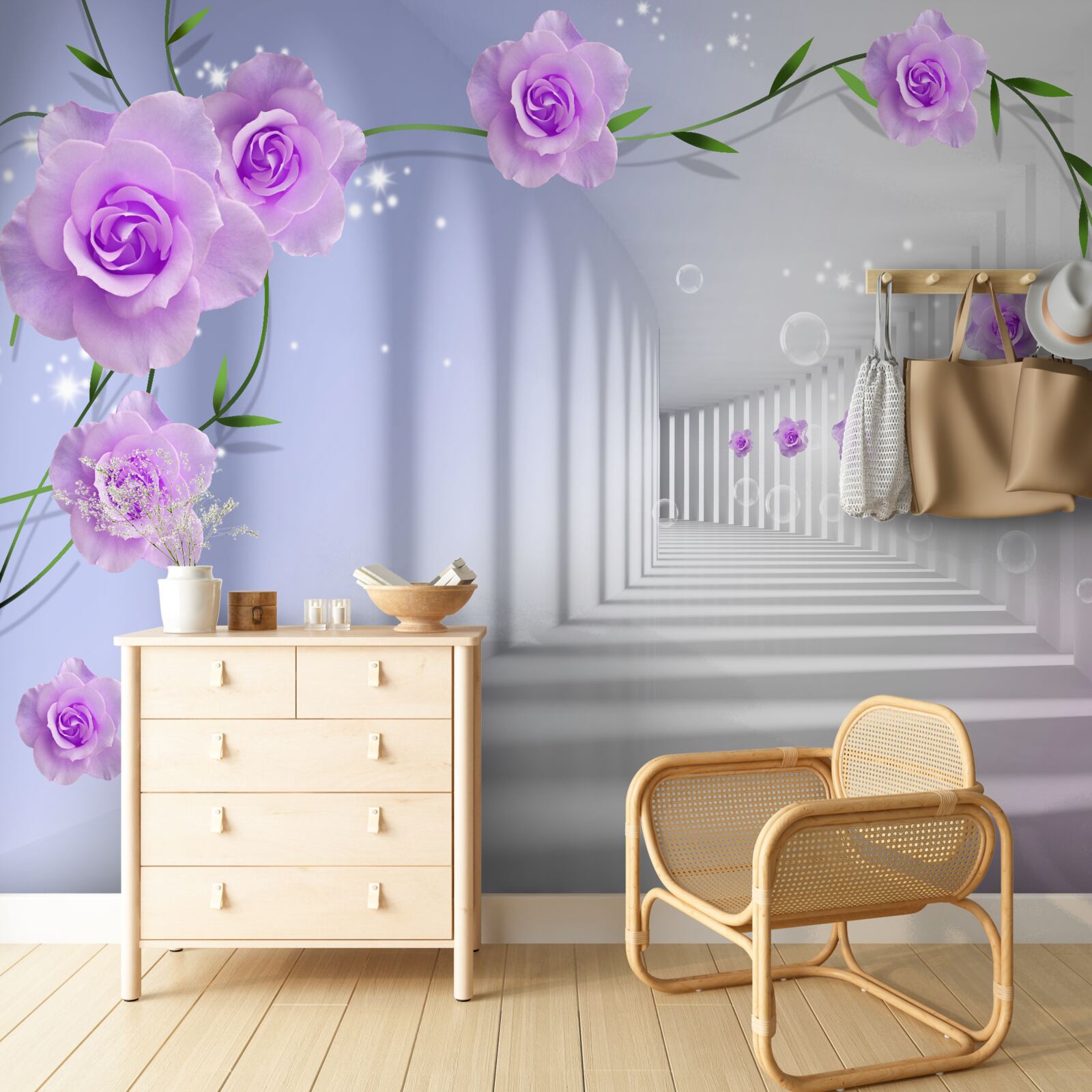 Fototapeten Violet Tea Rose auf Zweigen