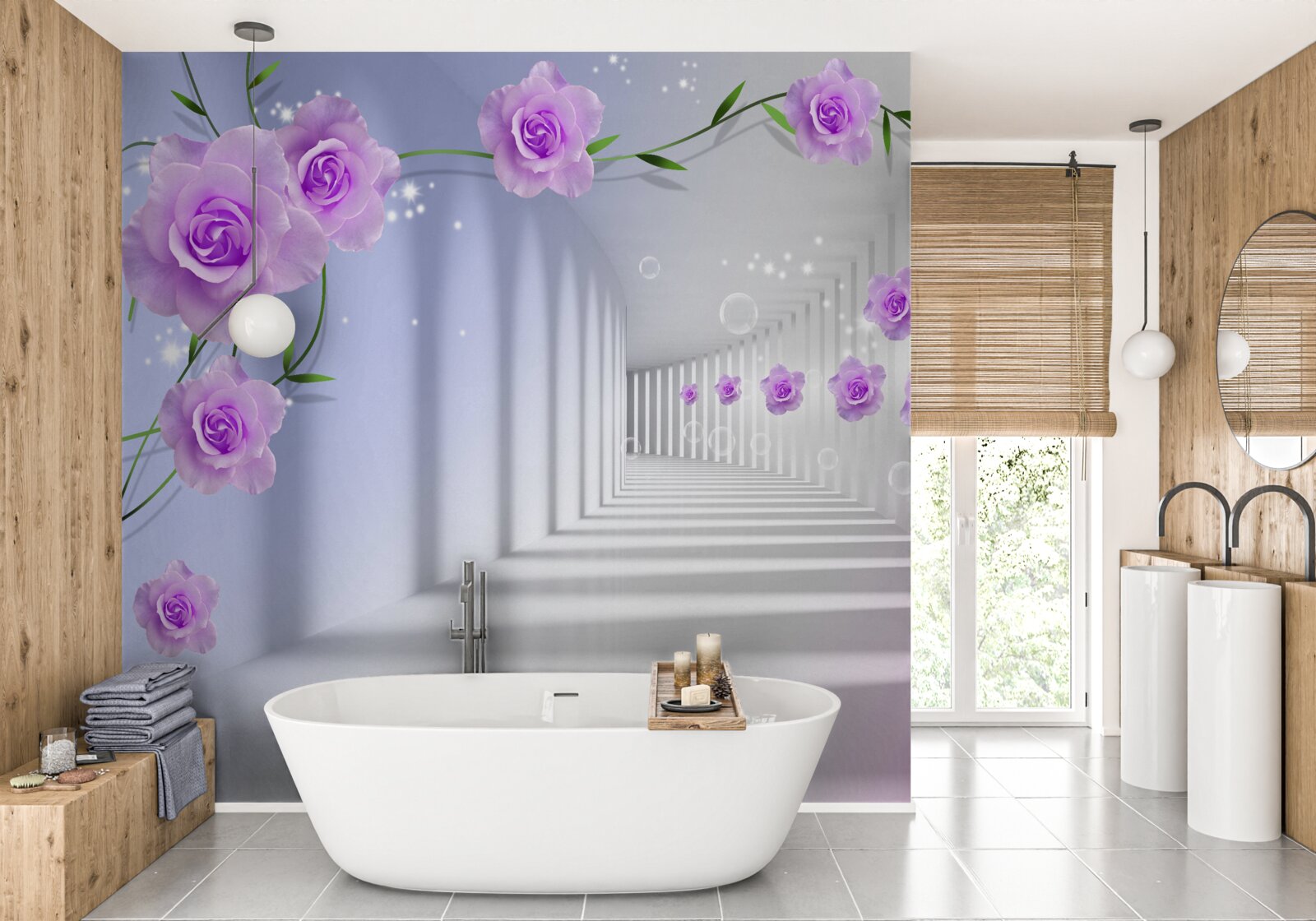 Fototapeten Violet Tea Rose auf Zweigen