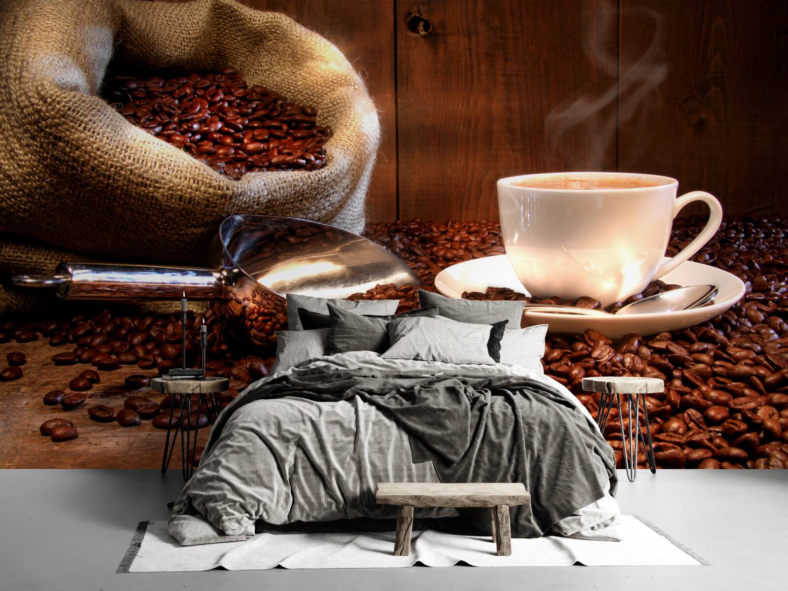 Fototapeten Kaffeebohnen unter einer Tasse aromatischem Kaffee