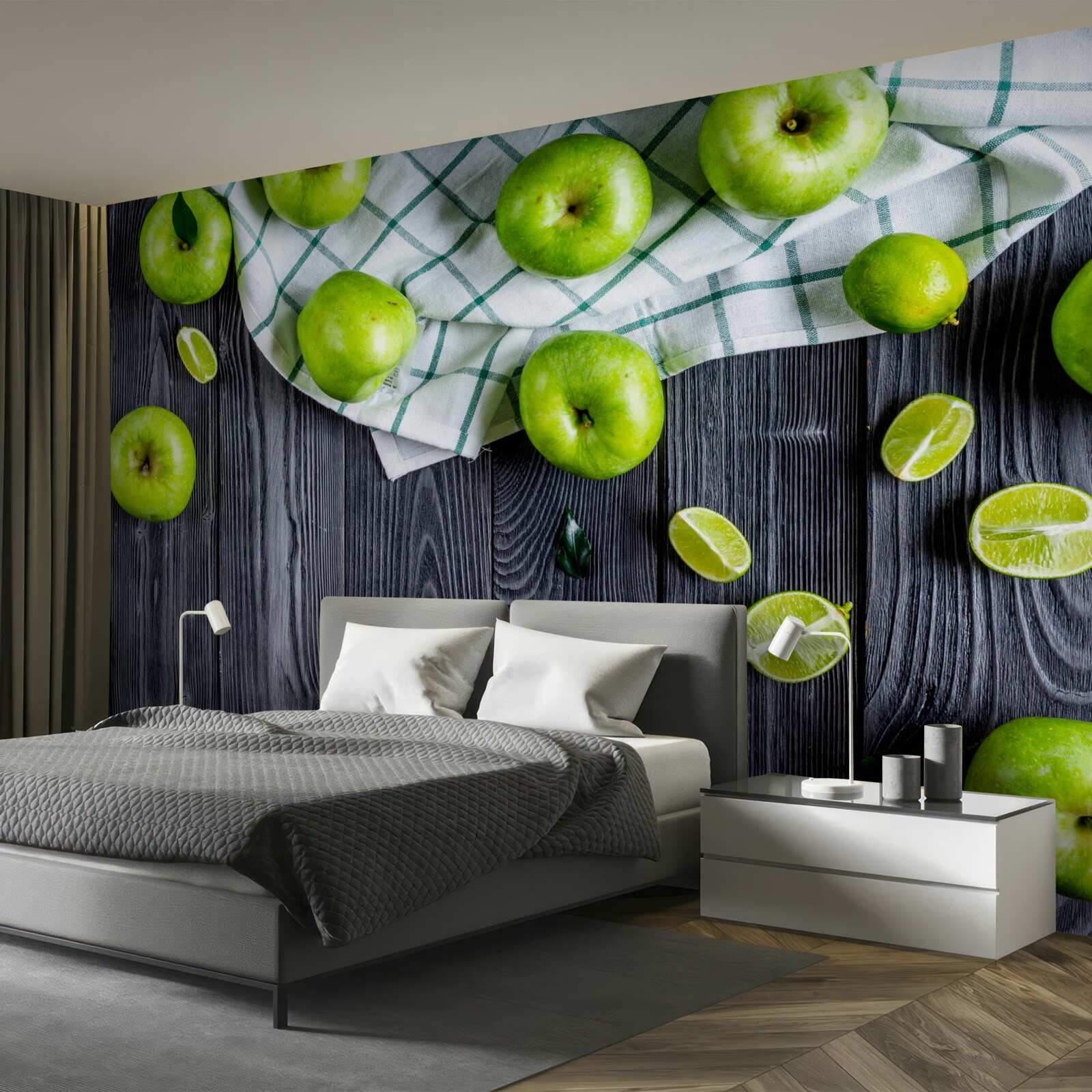 Fototapeten Lime und grüne Äpfel liegen auf dem Tisch