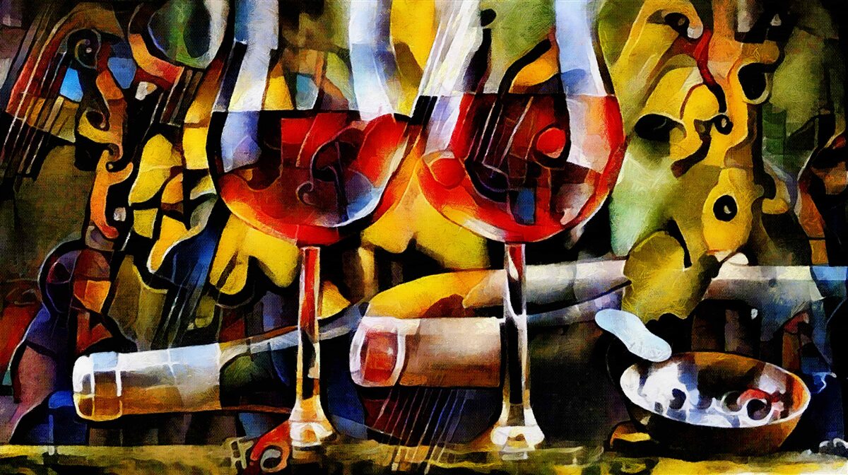 Fototapeten Wein im kubistischen Stil