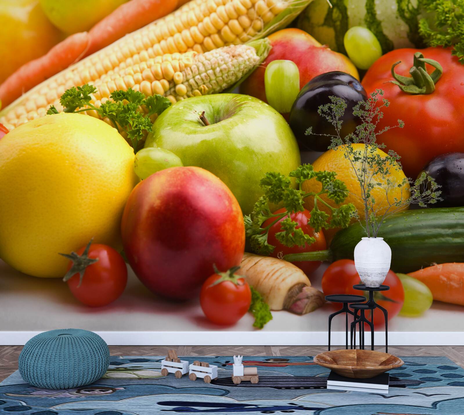 Fototapeten angeordnetes Obst und Gemüse