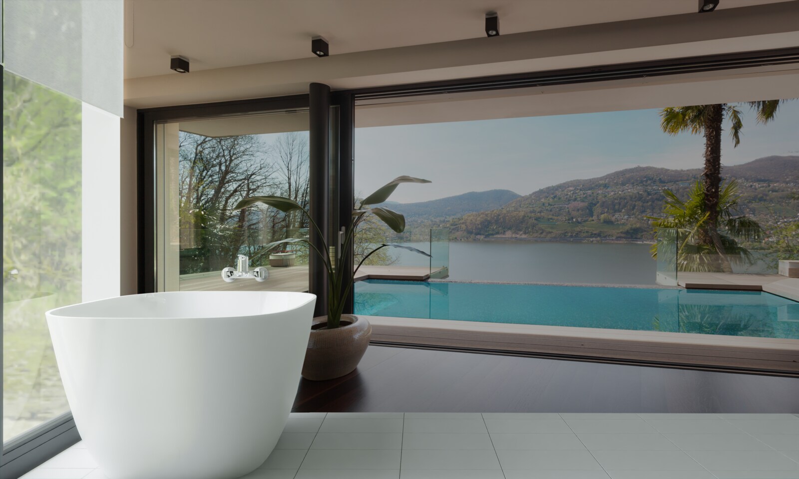 Fototapeten Ein exklusiver Pool mit Panoramablick auf die Bergkette