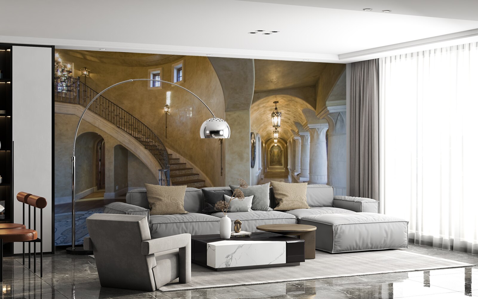 Fototapeten Die Verwendung von Marmor im Wohnungsbauarchitekturdesign