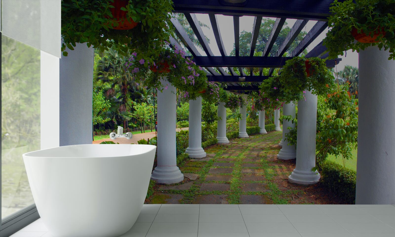 Fototapeten Weiße Betonsäulen im Garten