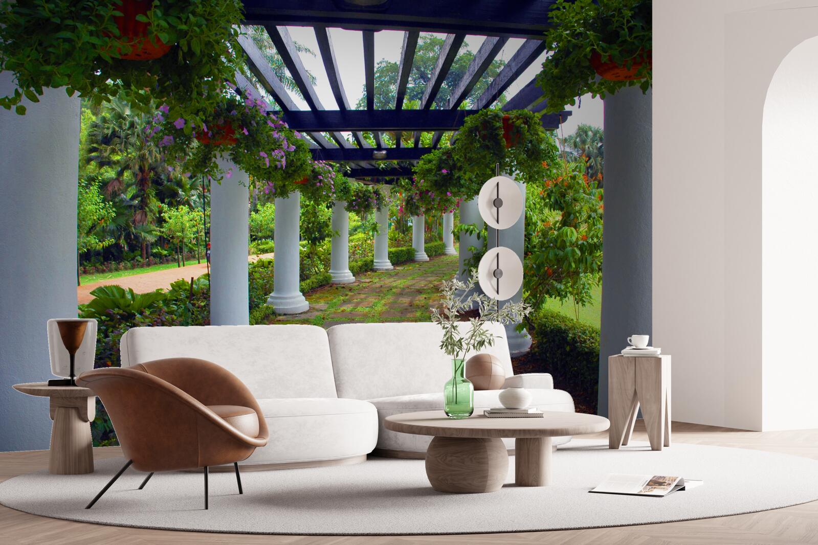 Fototapeten Weiße Betonsäulen im Garten
