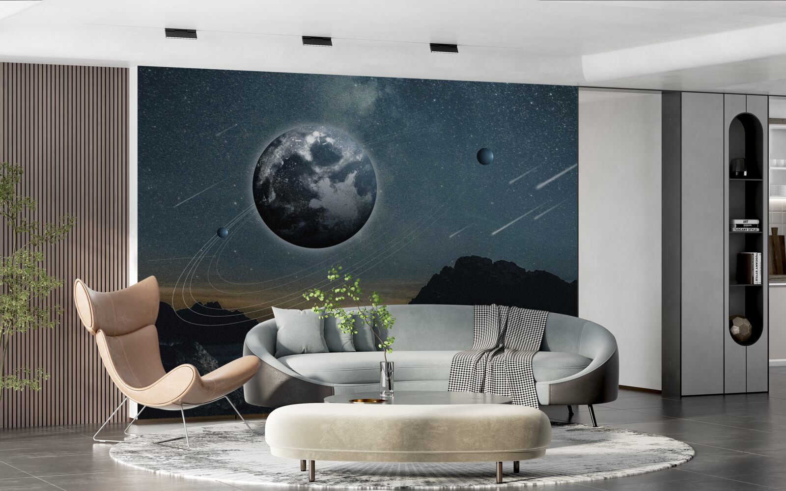 Fototapeten Regen von Meteoriten und Erdensatelliten