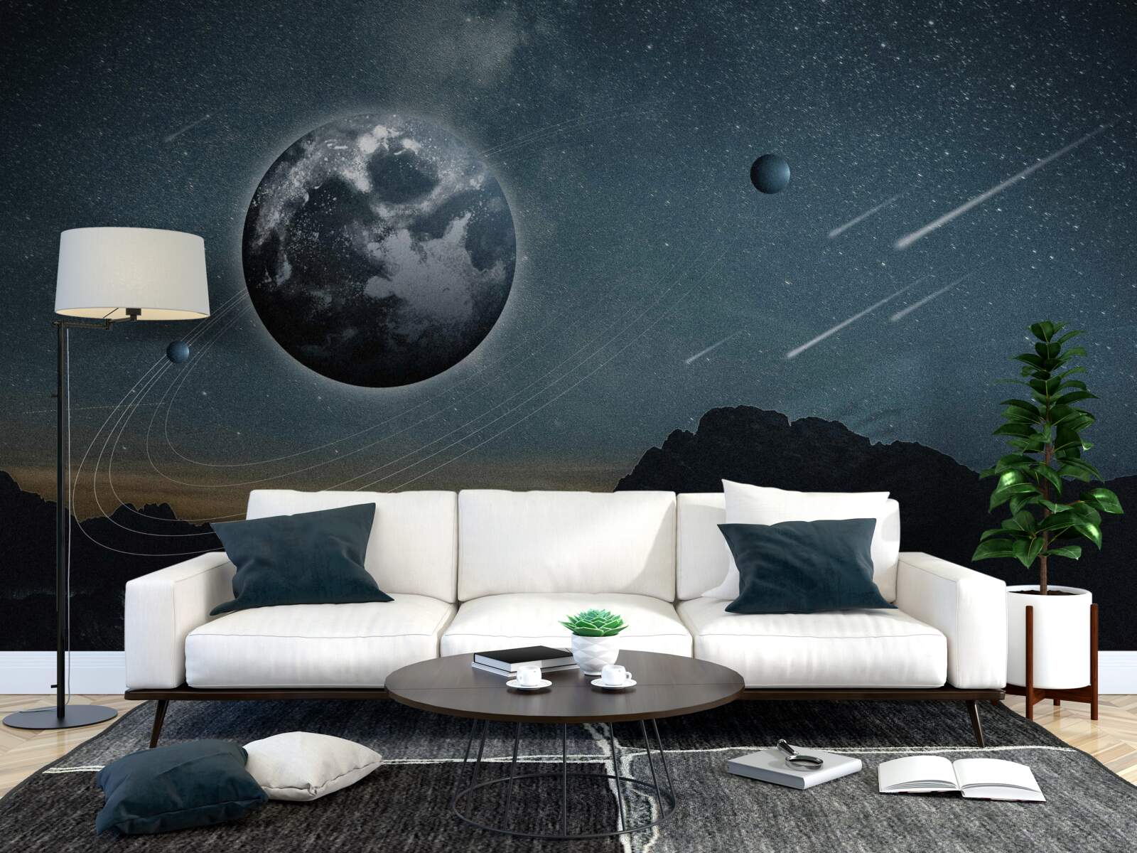 Fototapeten Regen von Meteoriten und Erdensatelliten