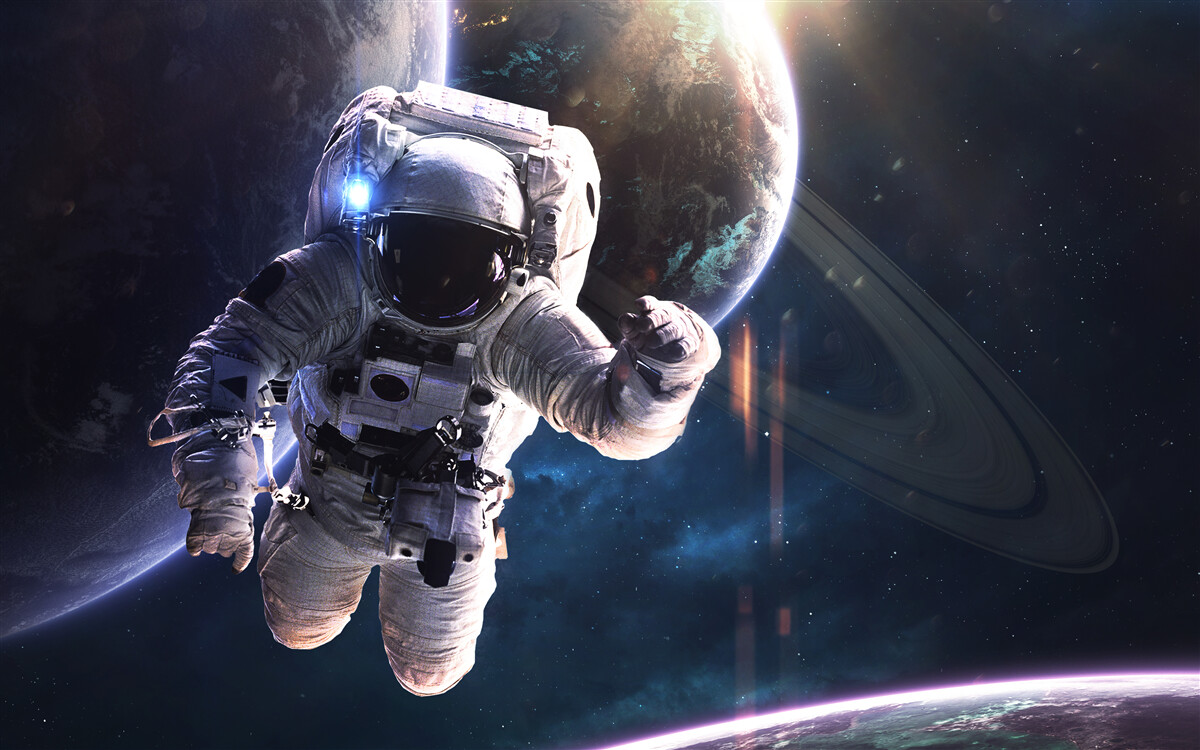 Fototapeten Der Astronaut posiert vor Jupiter