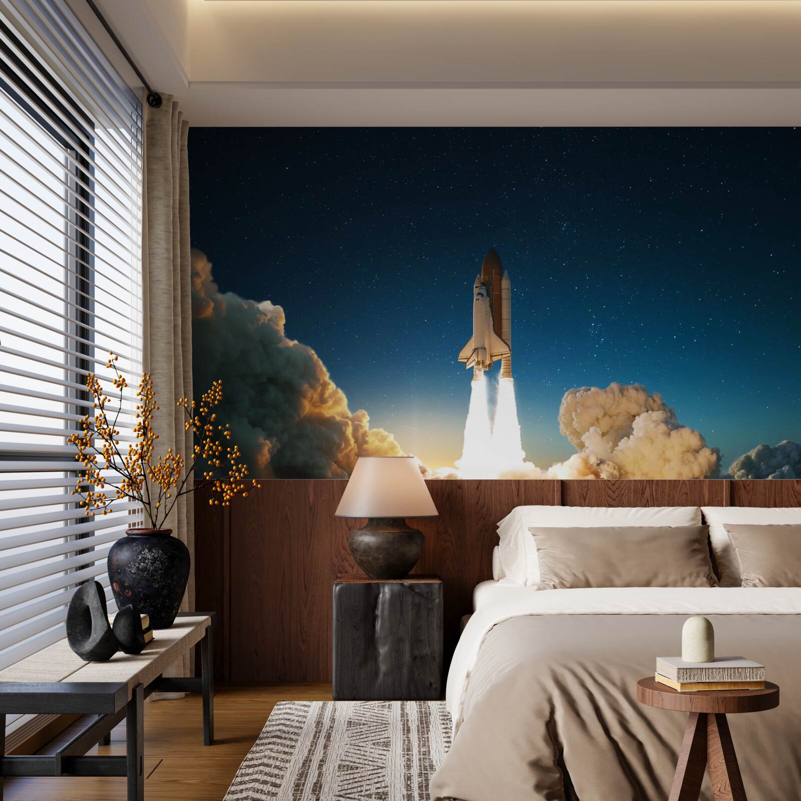 Fototapeten Das Raumschiff beginnt eine Reise in den Weltraum