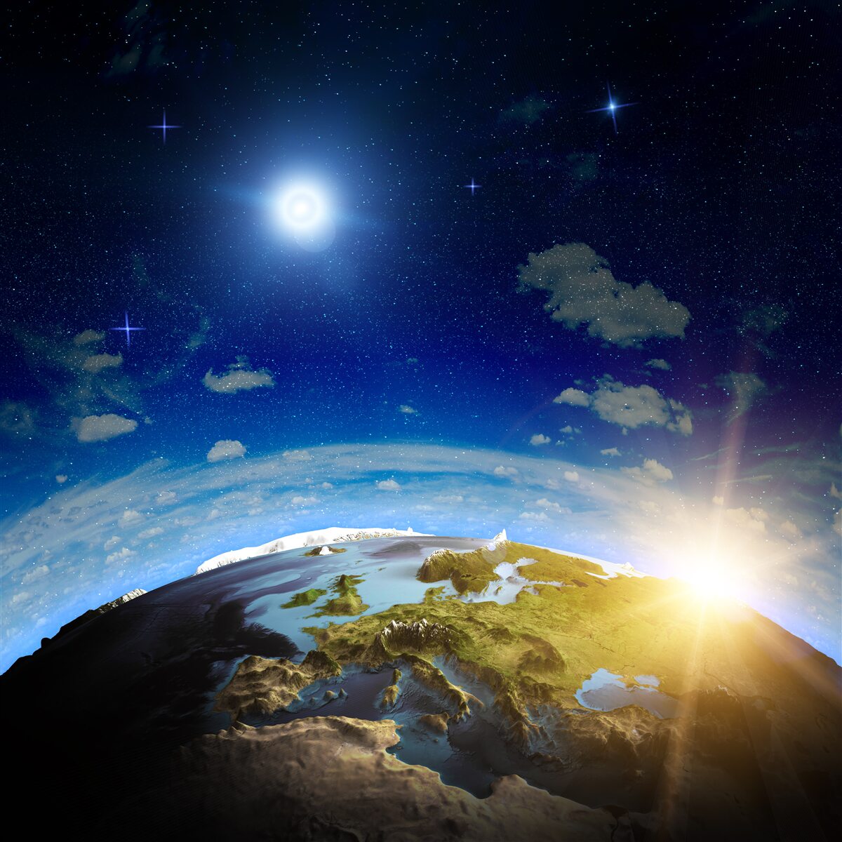 Fototapeten Die Sonne, die sich über den Planeten erhebt
