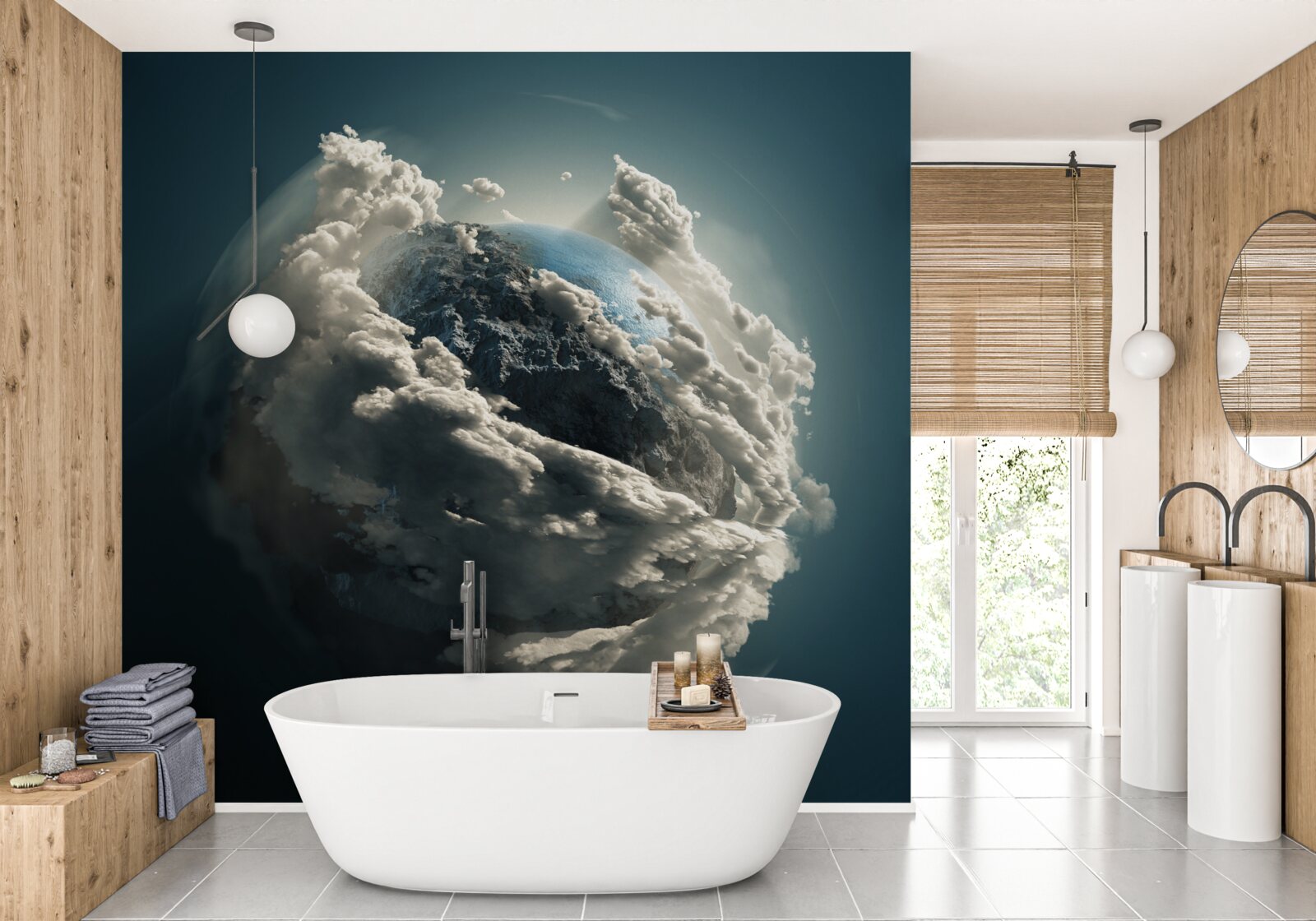 Fototapeten Dicke Wolken trennten sich und enthüllen die Sicht der Erde