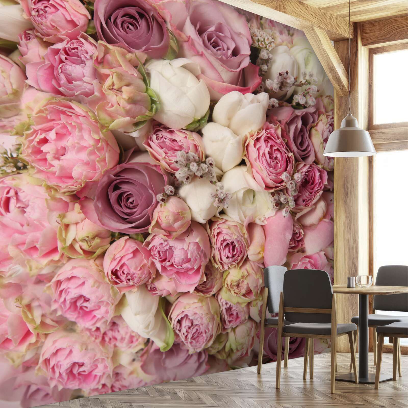 Fototapeten Ein großer Blumenstrauß, der aus vielen verschiedenen Blumen besteht