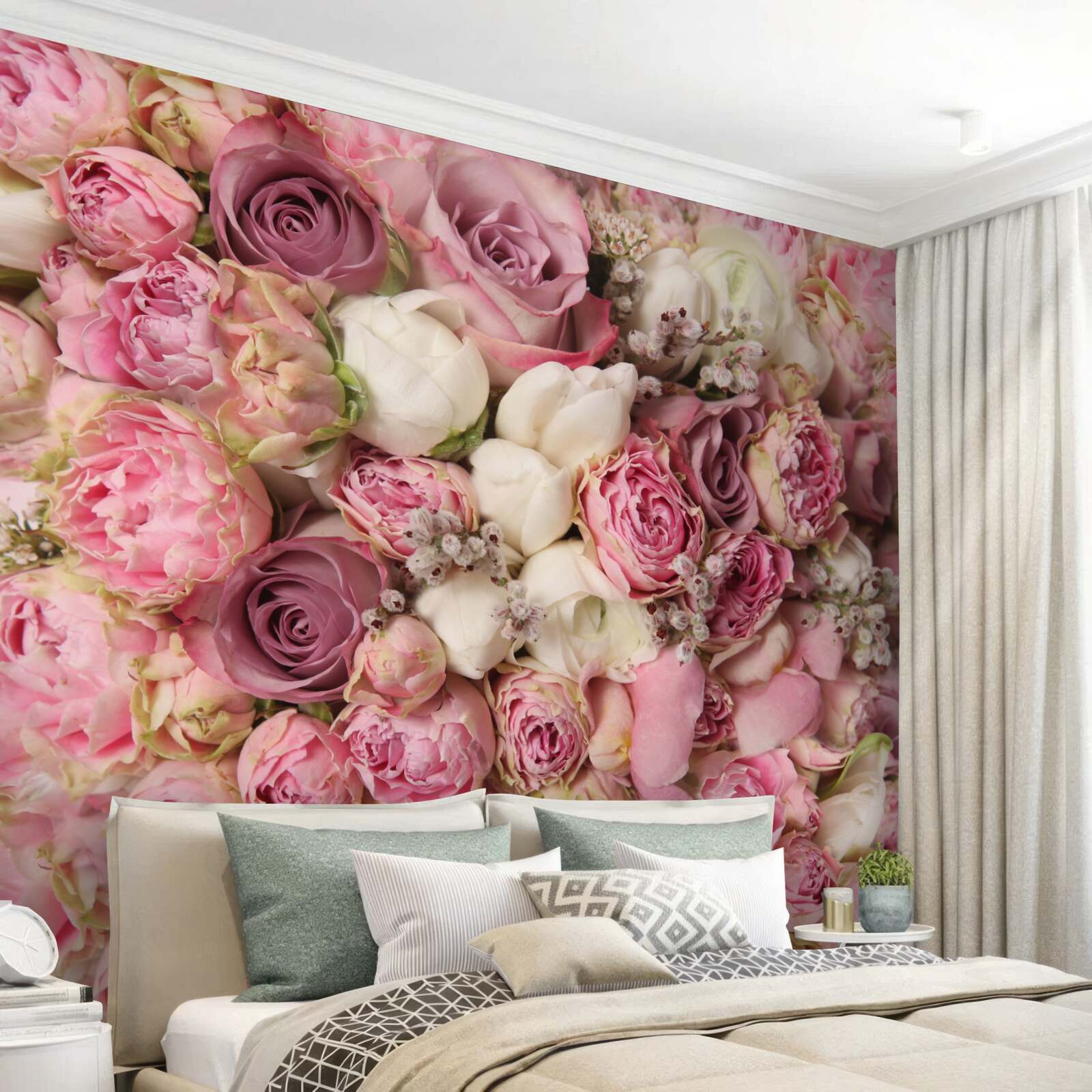 Fototapeten Ein großer Blumenstrauß, der aus vielen verschiedenen Blumen besteht