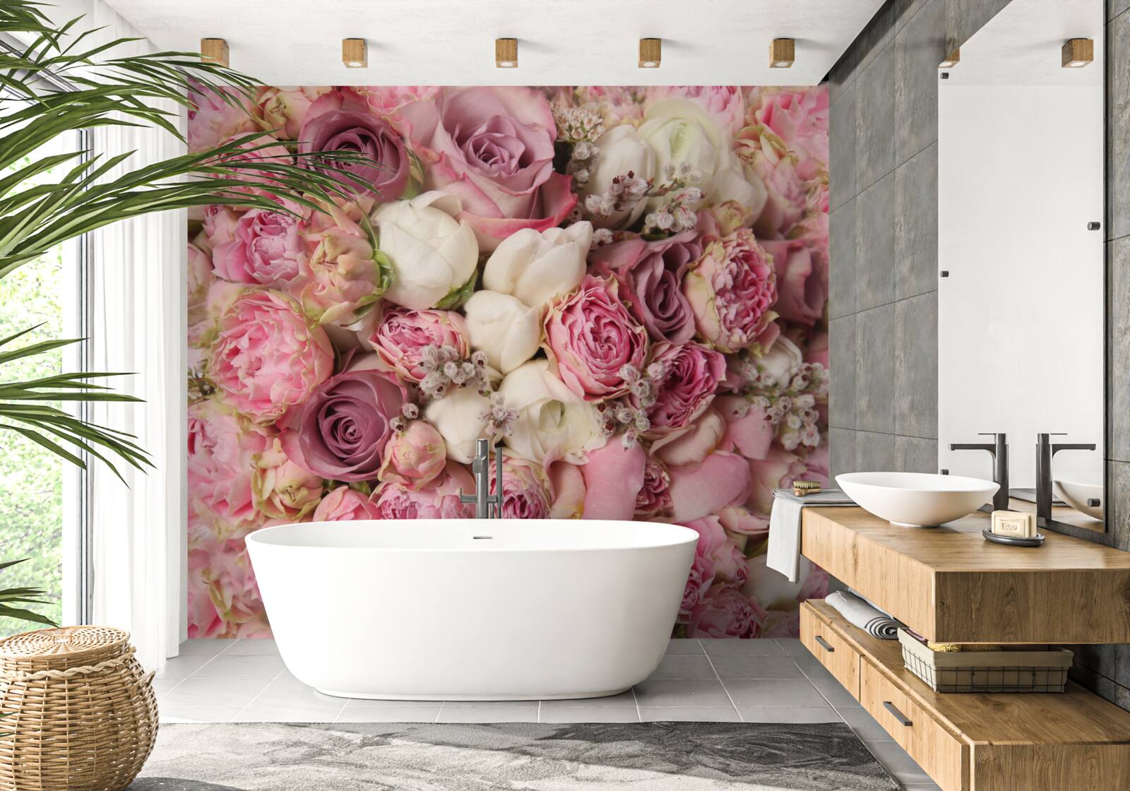 Fototapeten Ein großer Blumenstrauß, der aus vielen verschiedenen Blumen besteht