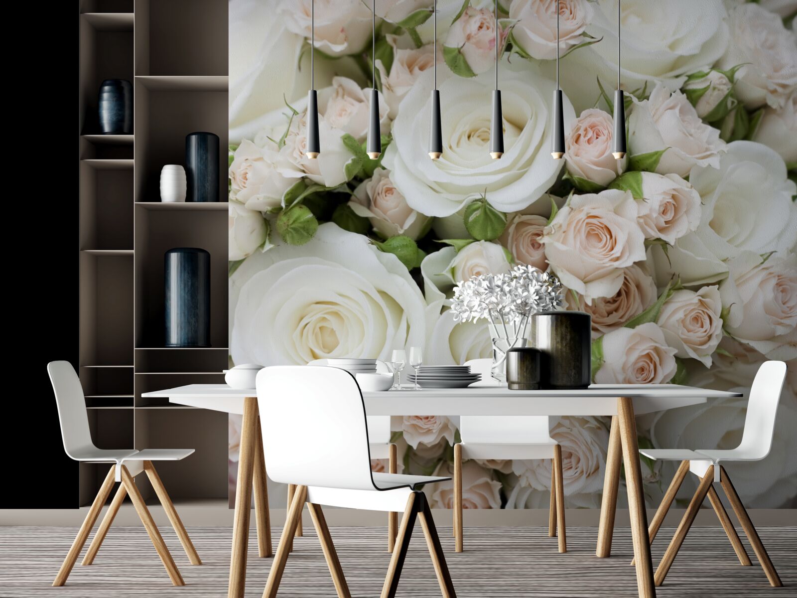 Fototapeten Der Bouquet enthält beige und weiße Sprührosen