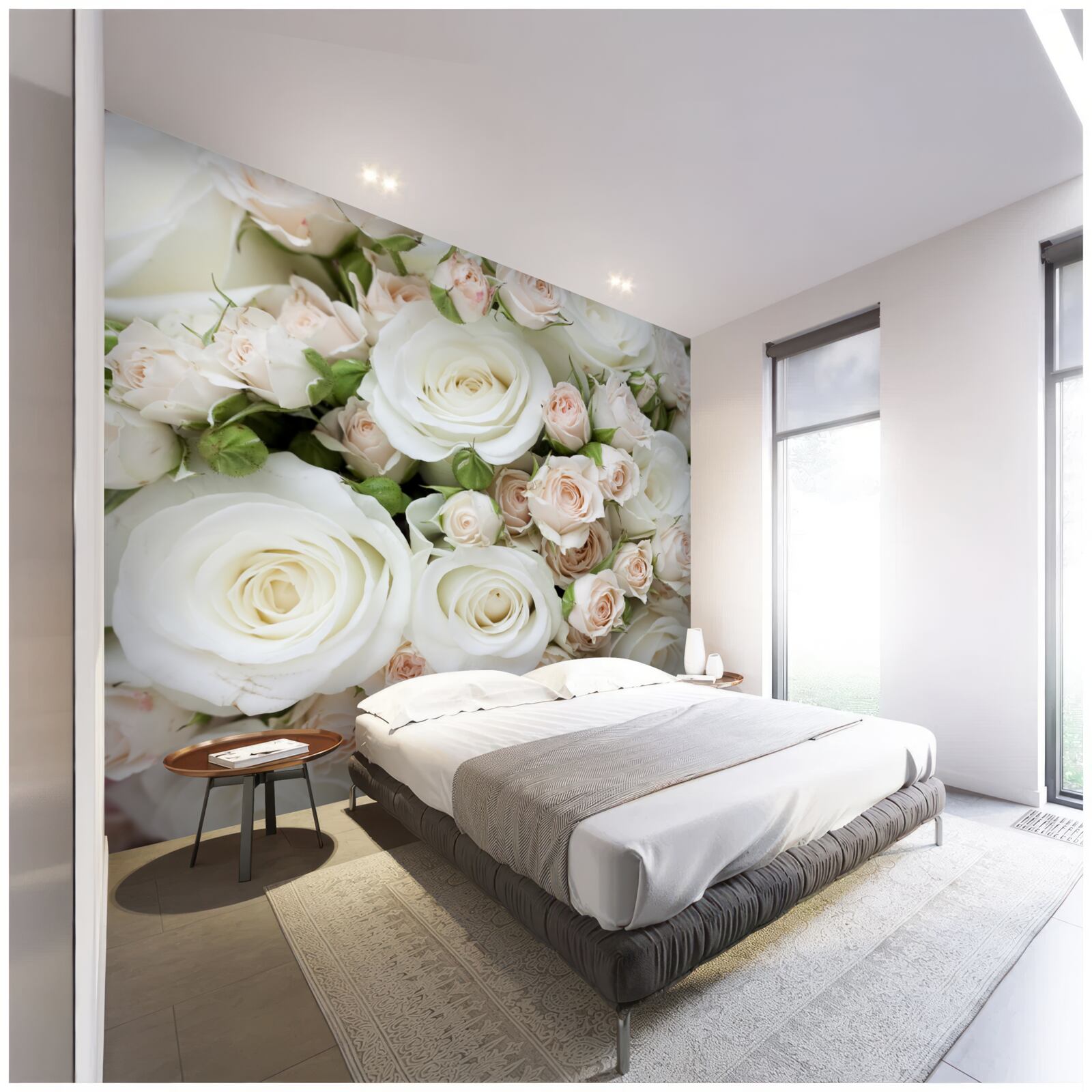 Fototapeten Der Bouquet enthält beige und weiße Sprührosen