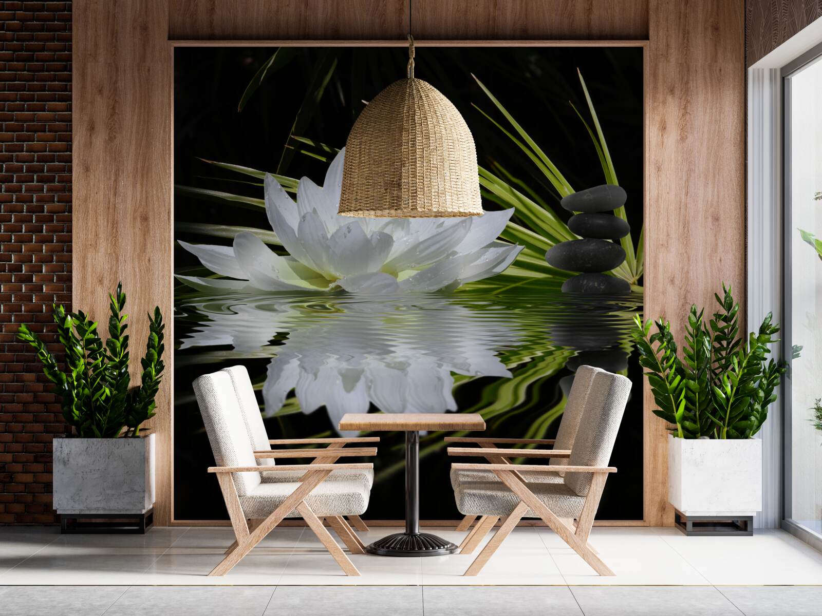 Fototapeten Steine ​​und weißer Lotus