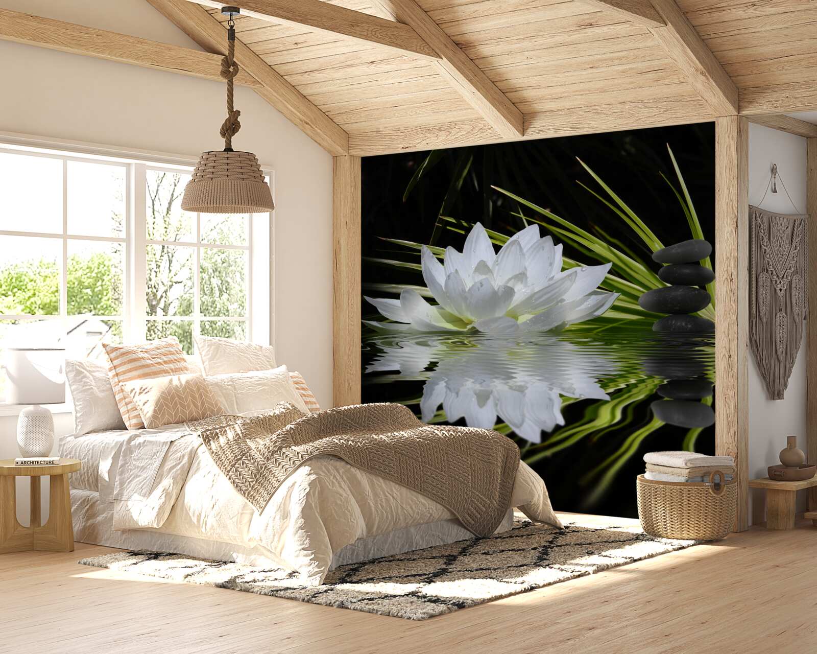 Fototapeten Steine ​​und weißer Lotus