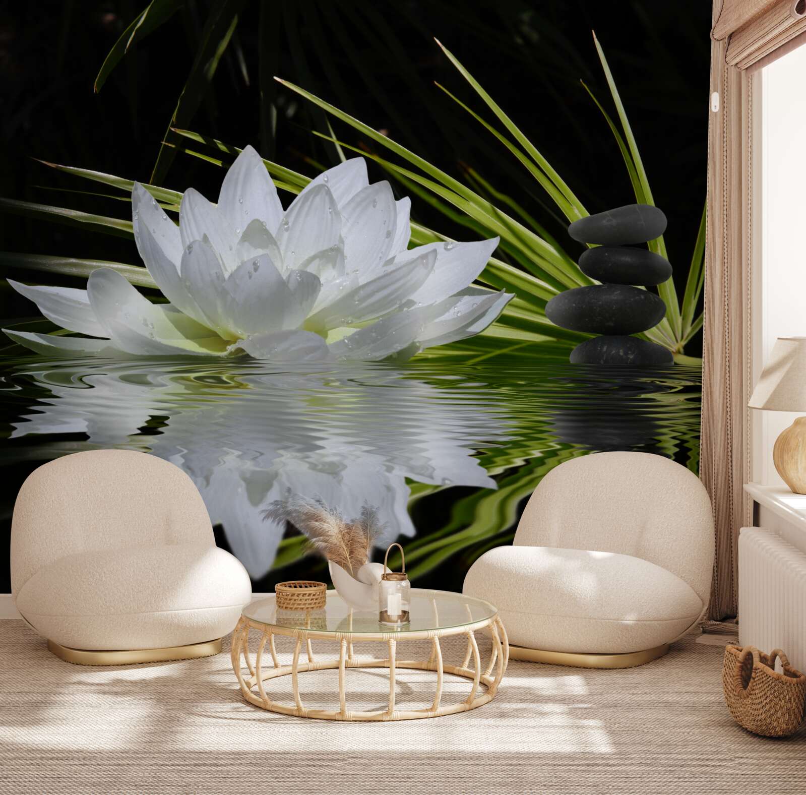 Fototapeten Steine ​​und weißer Lotus