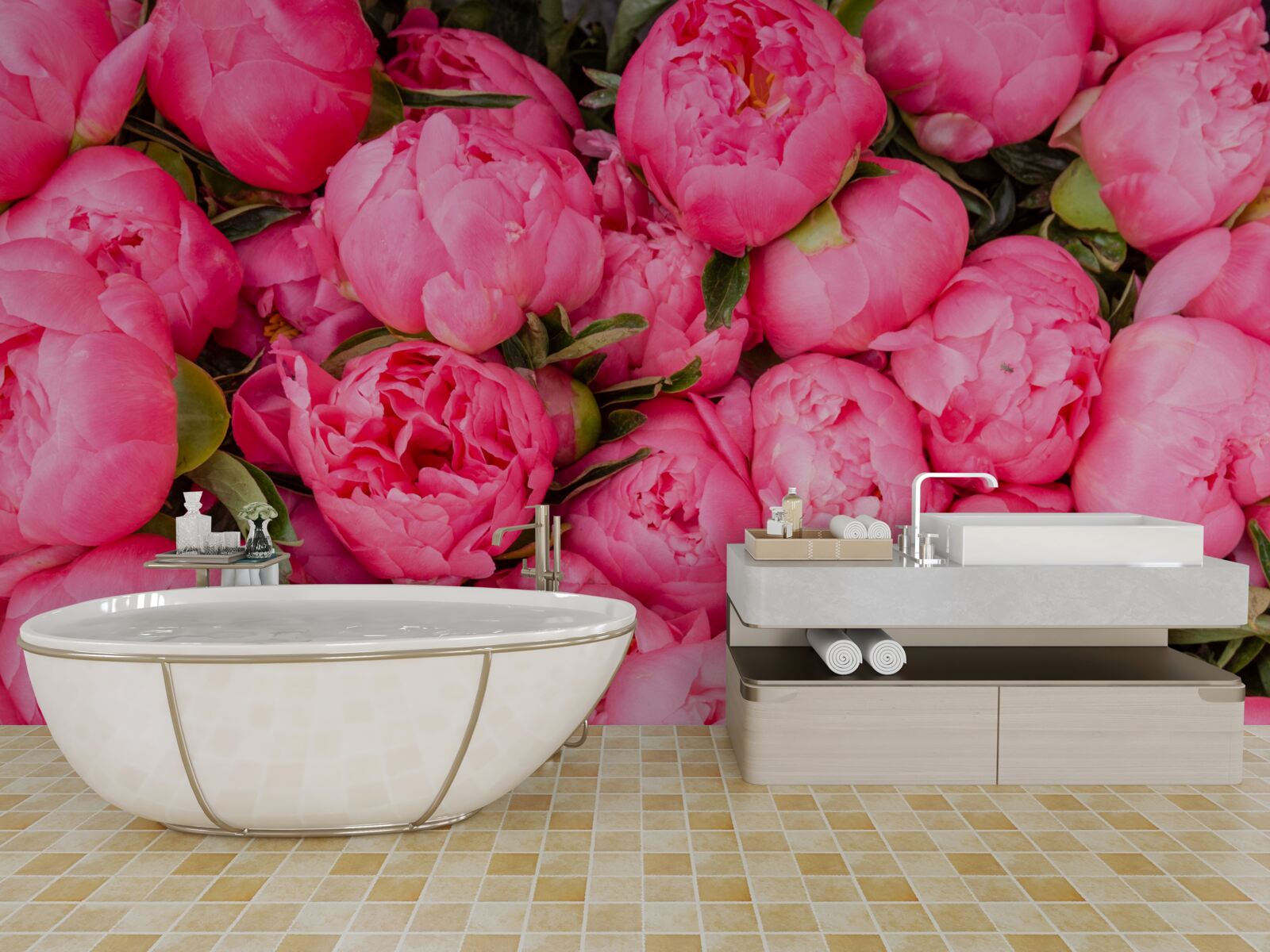Fototapeten süße rosa Pfingstrosen