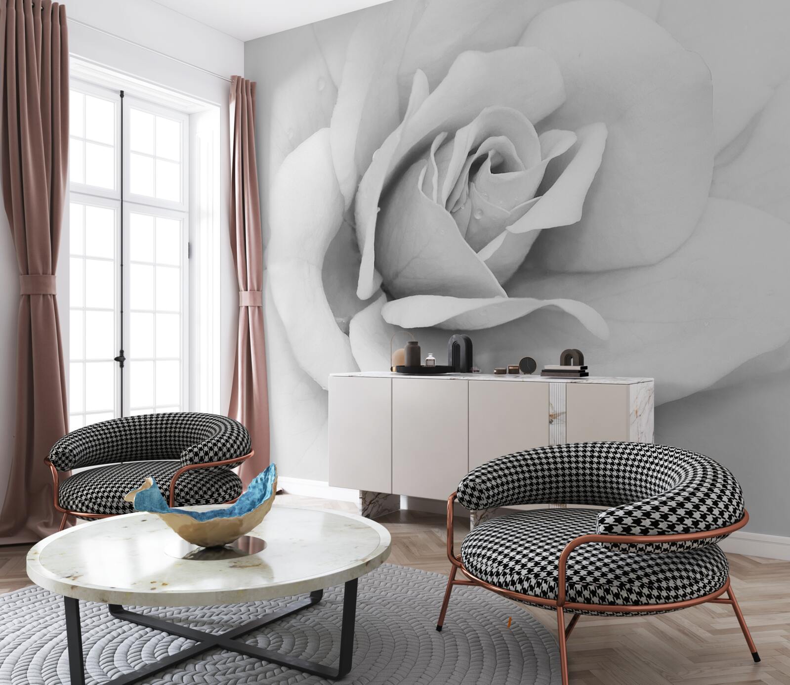 Fototapeten Vergrößertes Bild von weißer Rose