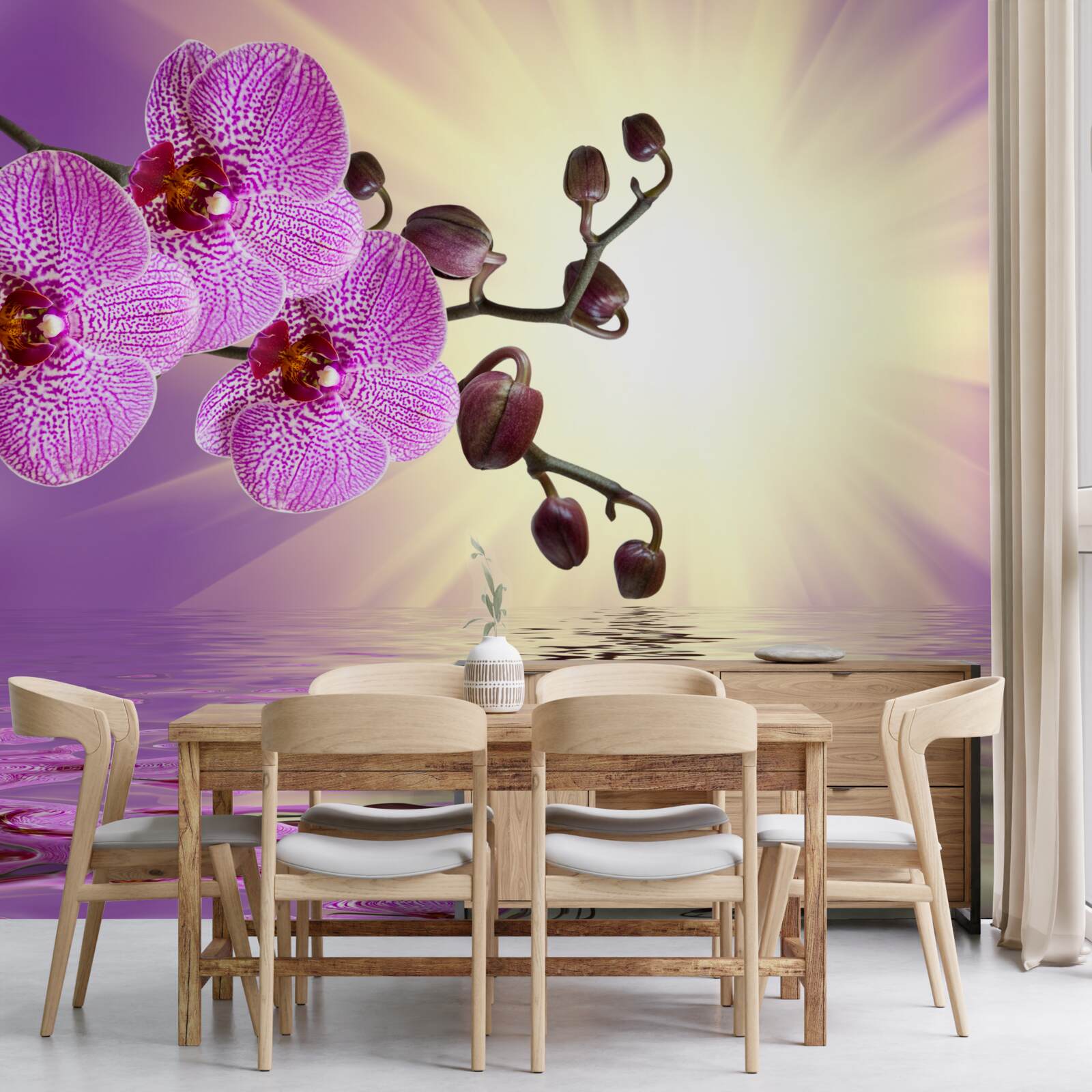 Fototapeten Reflexion der Orchidee im Wasser