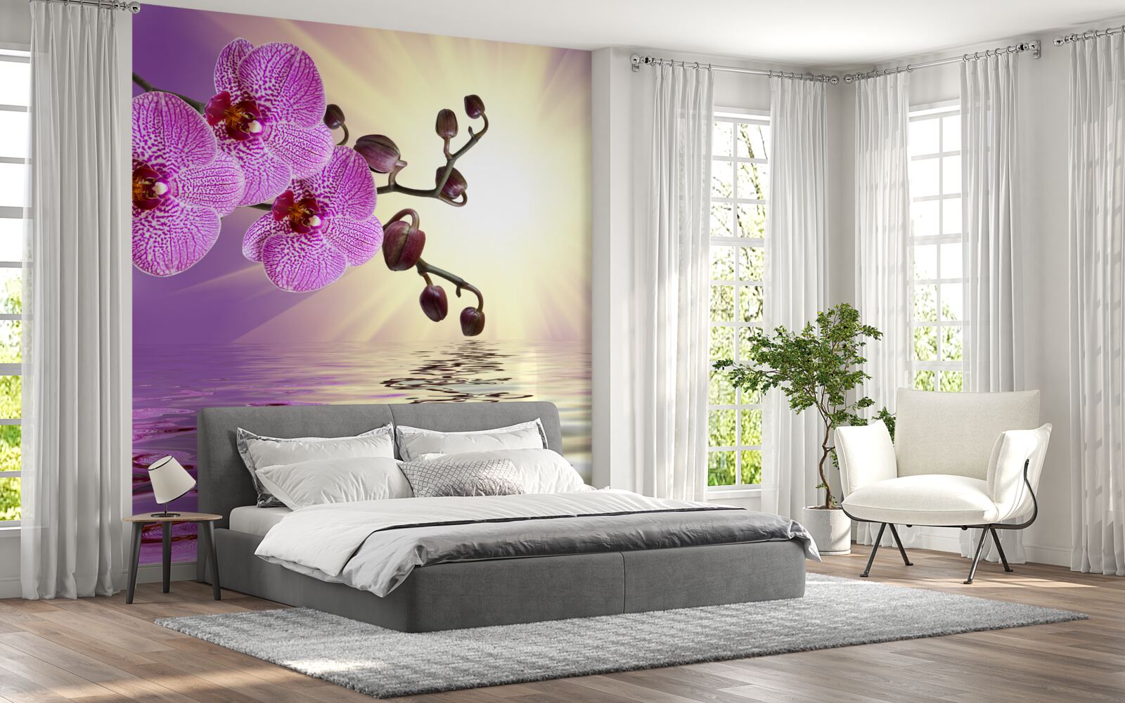 Fototapeten Reflexion der Orchidee im Wasser