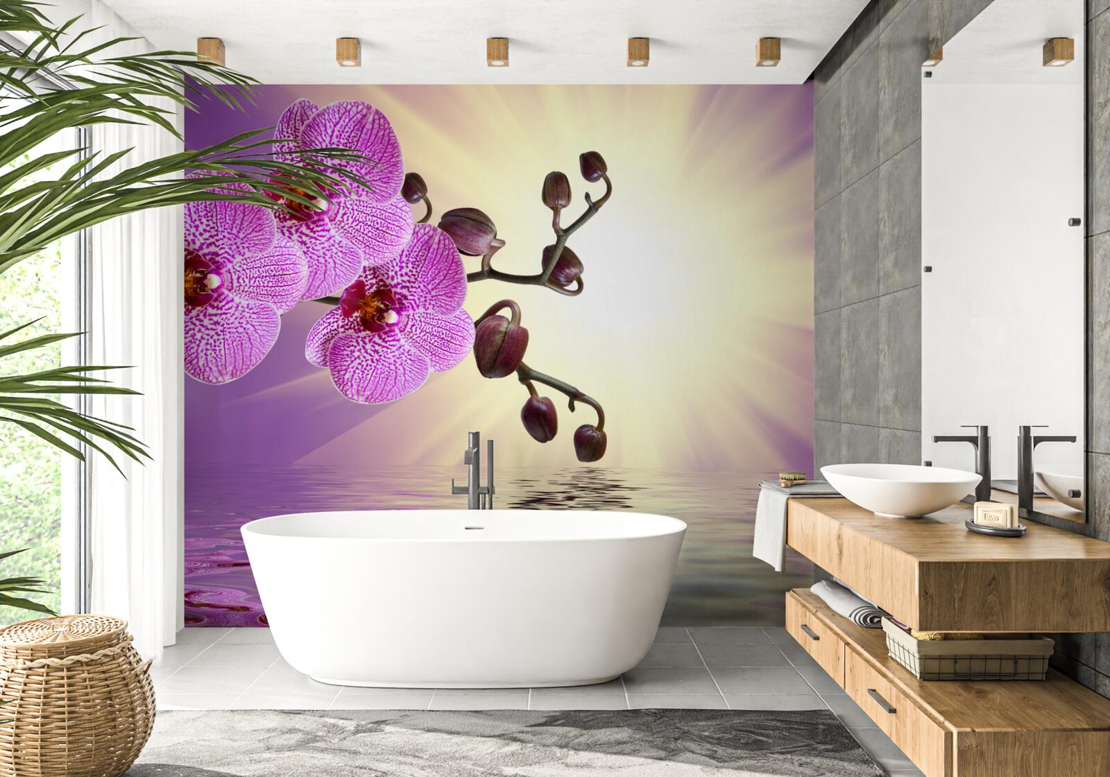 Fototapeten Reflexion der Orchidee im Wasser