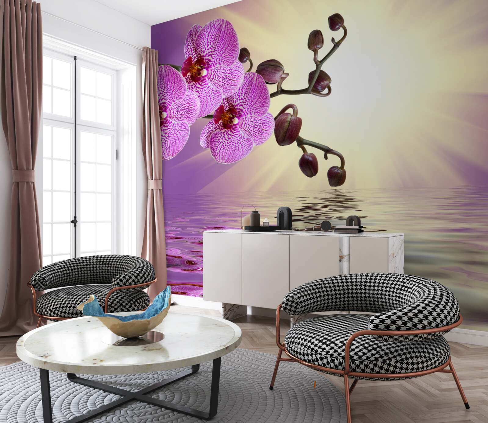 Fototapeten Reflexion der Orchidee im Wasser