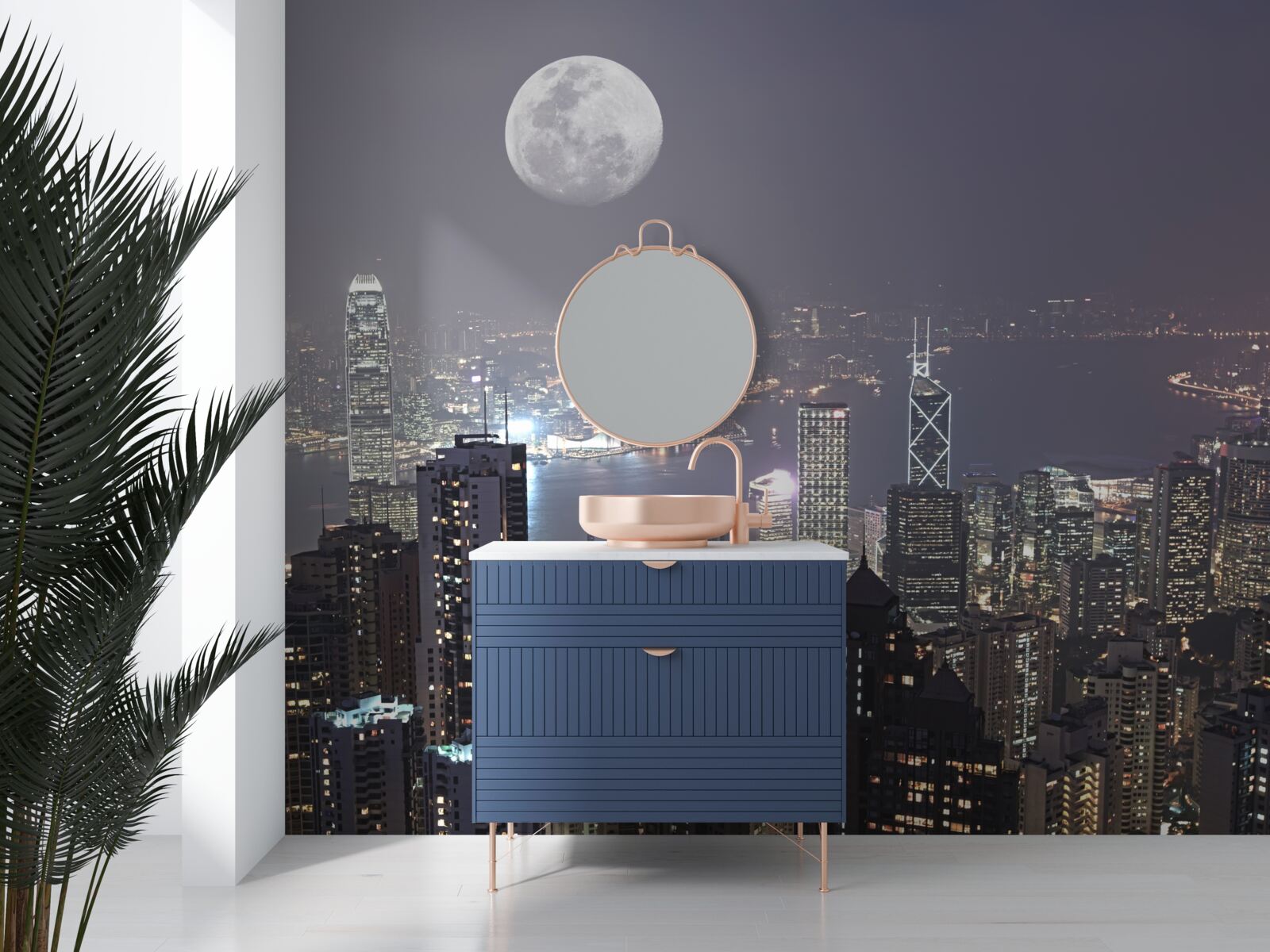 Fototapeten Der Mond um Mitternacht hängt über Hongkong