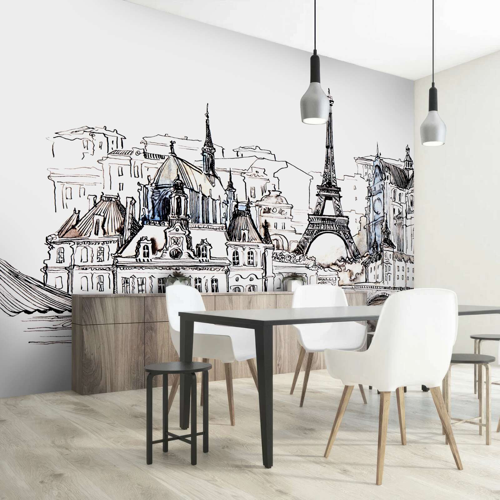 Fototapeten Hervorragende Orte von Paris, präsentiert mit einem Bleistift