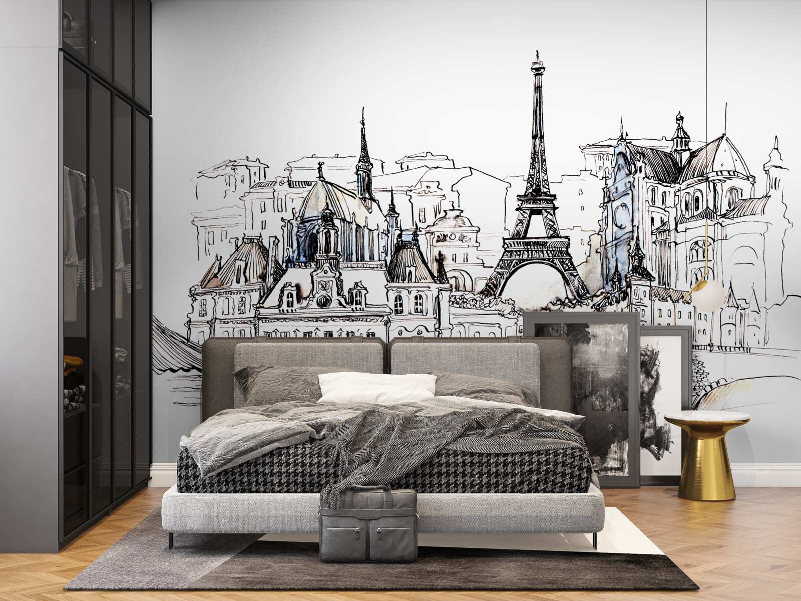 Fototapeten Hervorragende Orte von Paris, präsentiert mit einem Bleistift
