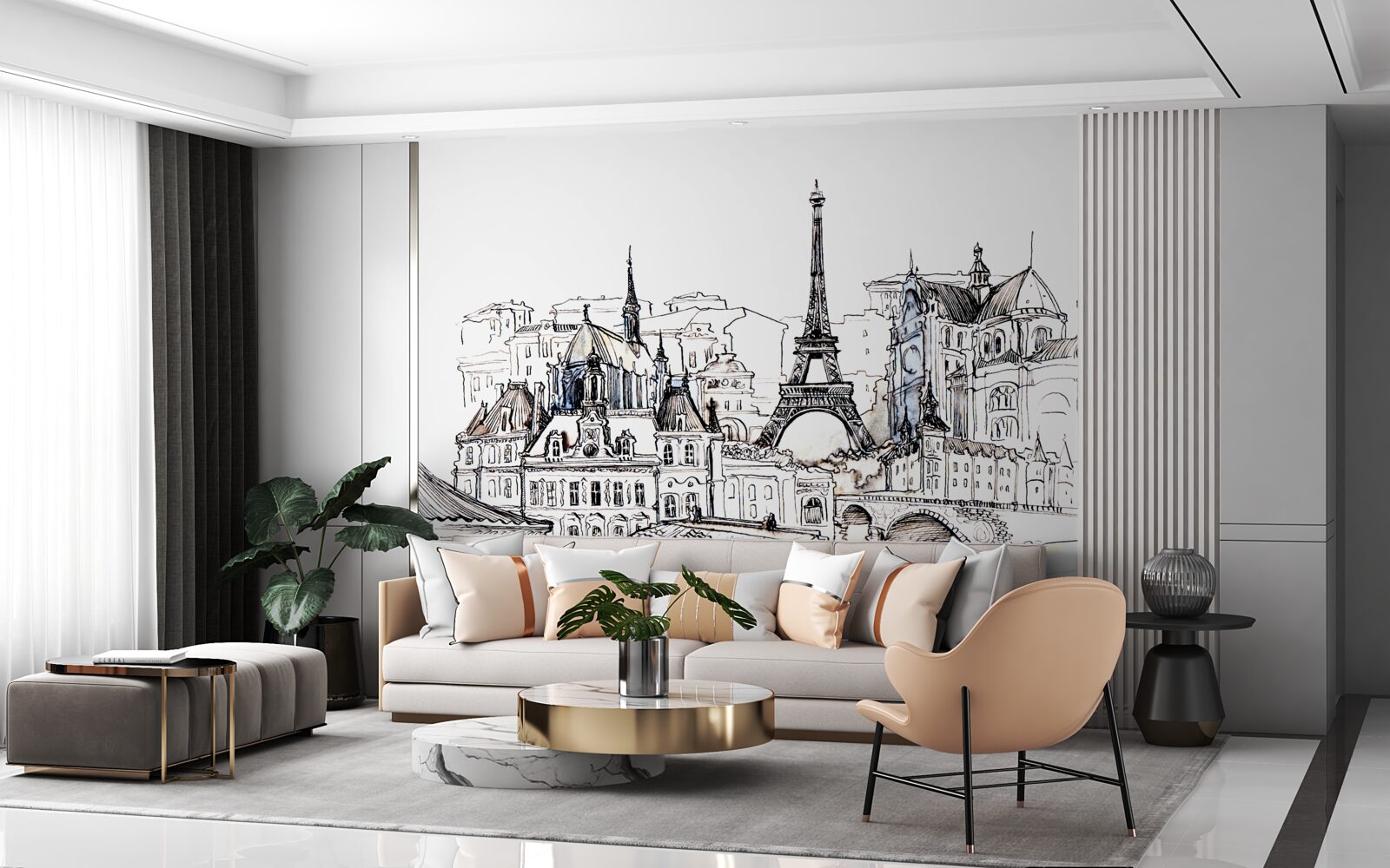 Fototapeten Hervorragende Orte von Paris, präsentiert mit einem Bleistift