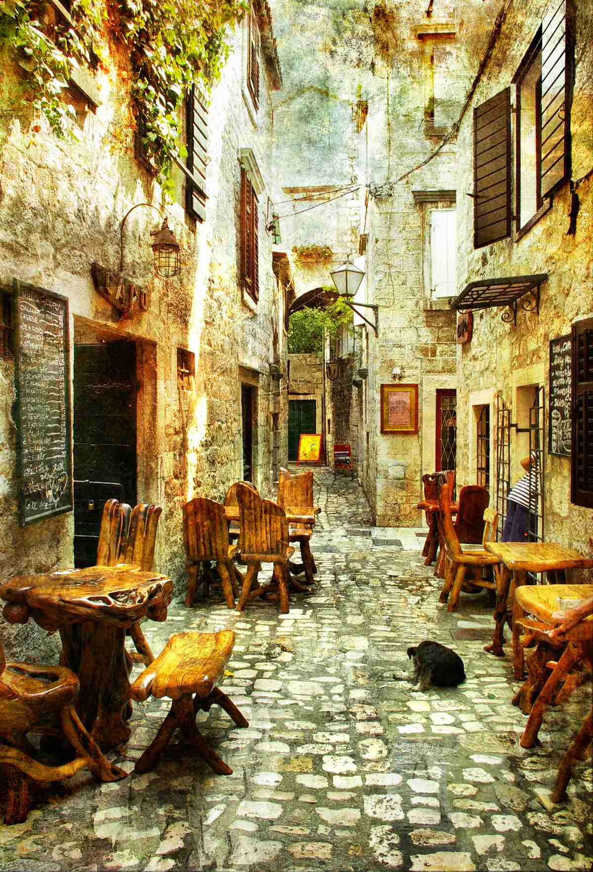 Fototapeten Ein komfortables, ruhiges Café im historischen Teil der Stadt