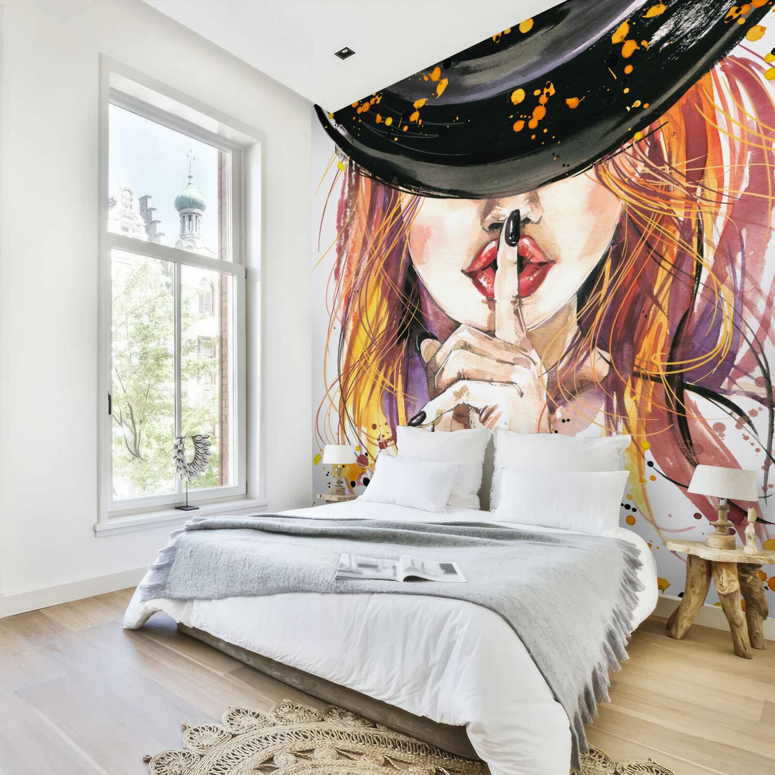 Fototapeten Eine Frau in einem dunklen Hut
