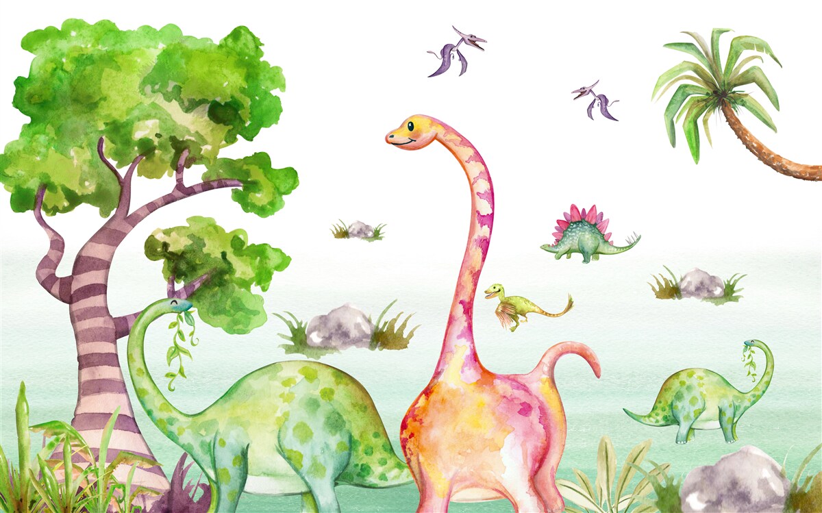 Fototapeten Animierte Dinosaurier gehen spazieren