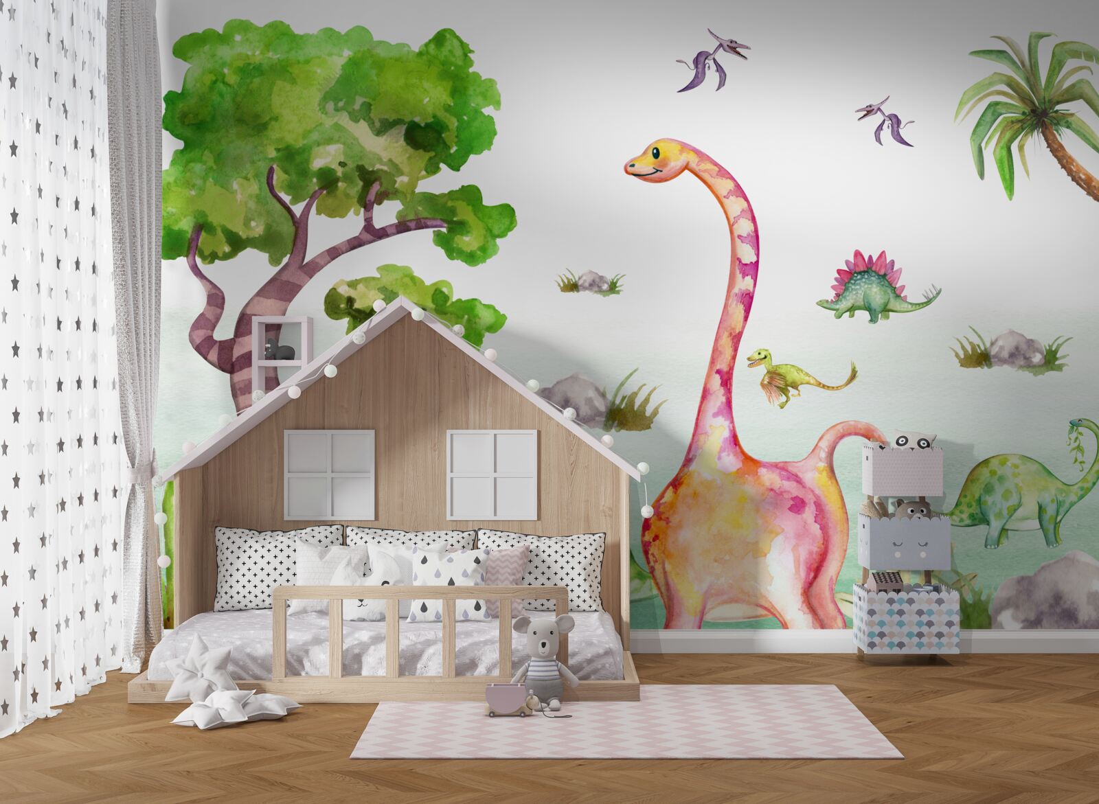 Fototapeten Animierte Dinosaurier gehen spazieren