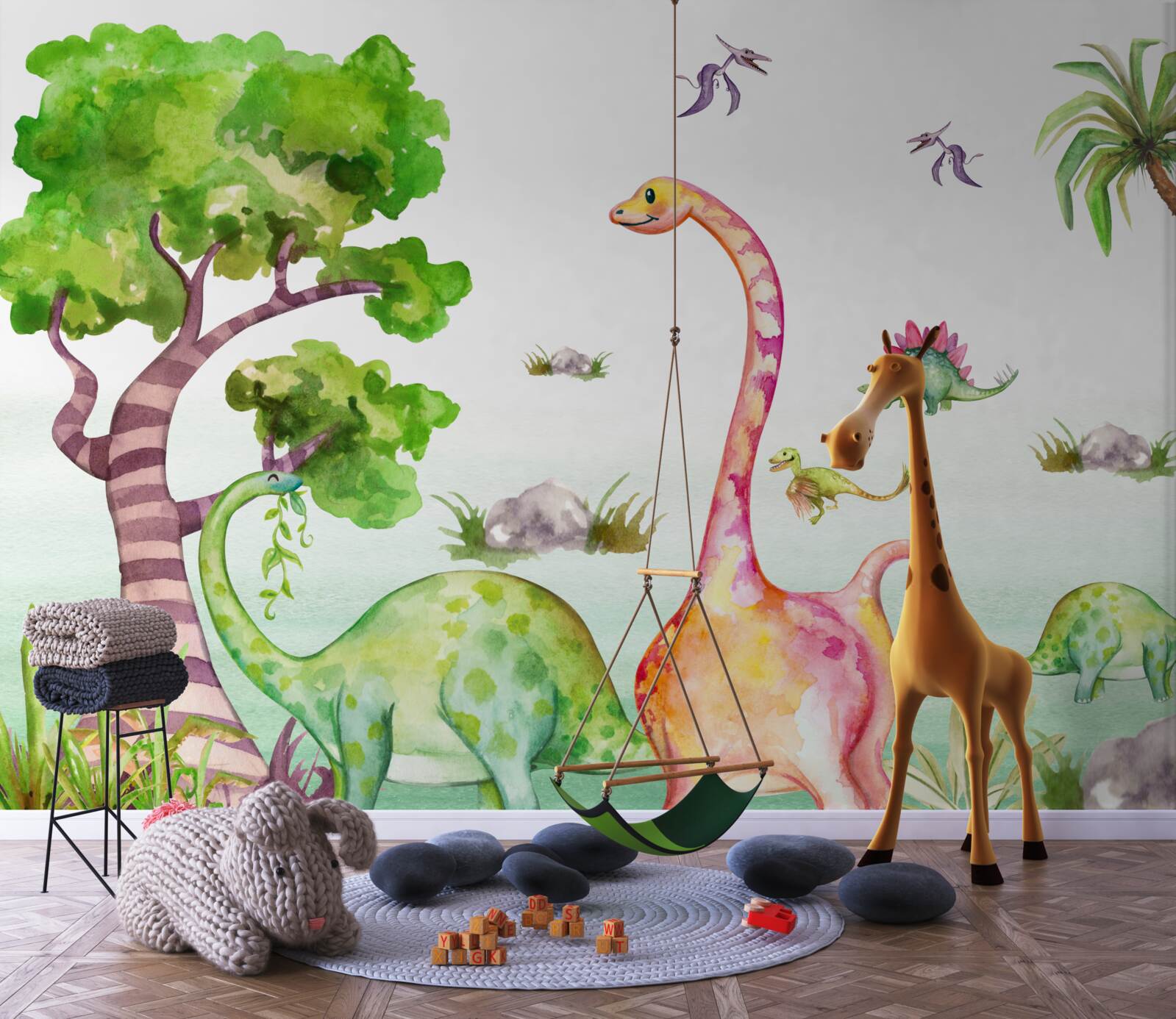 Fototapeten Animierte Dinosaurier gehen spazieren