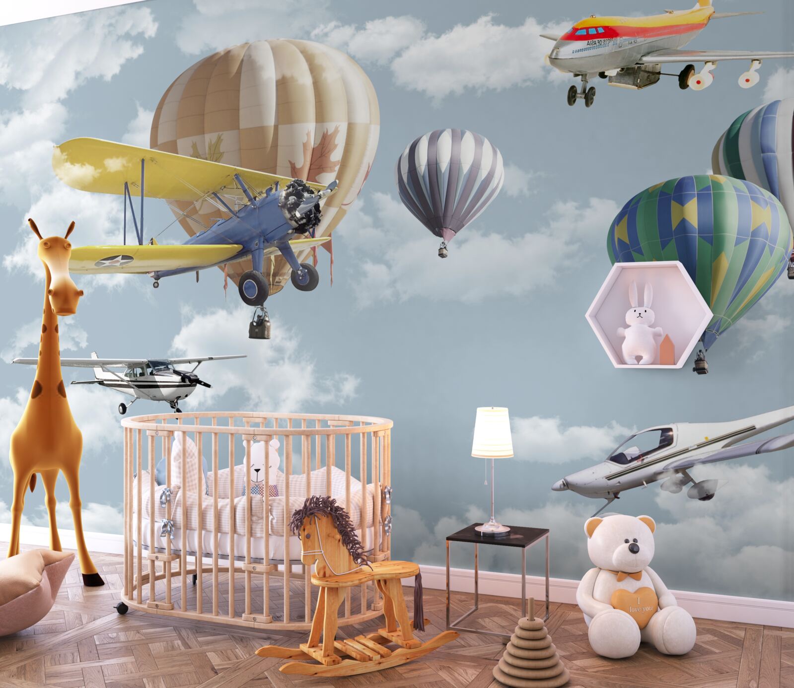 Fototapeten Rivalität von Luftballons und Flugzeugen in der Luft