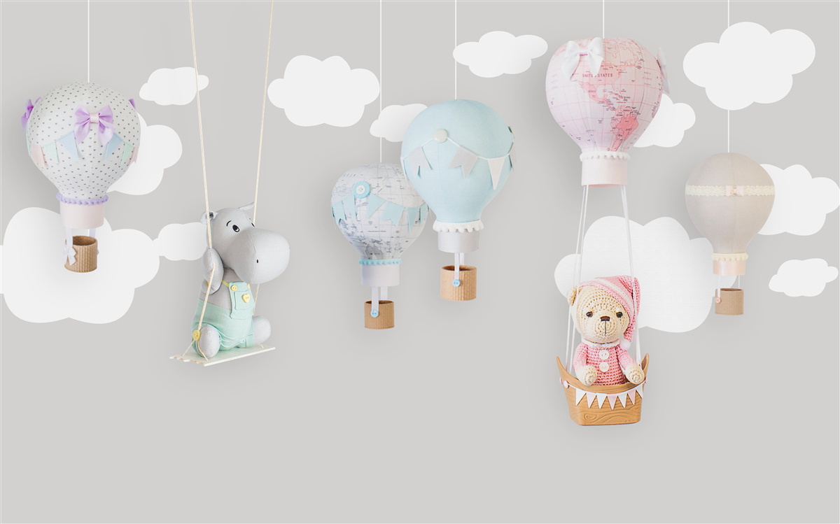 Fototapeten Teddybär und ein kleines Nilpferd am Himmel