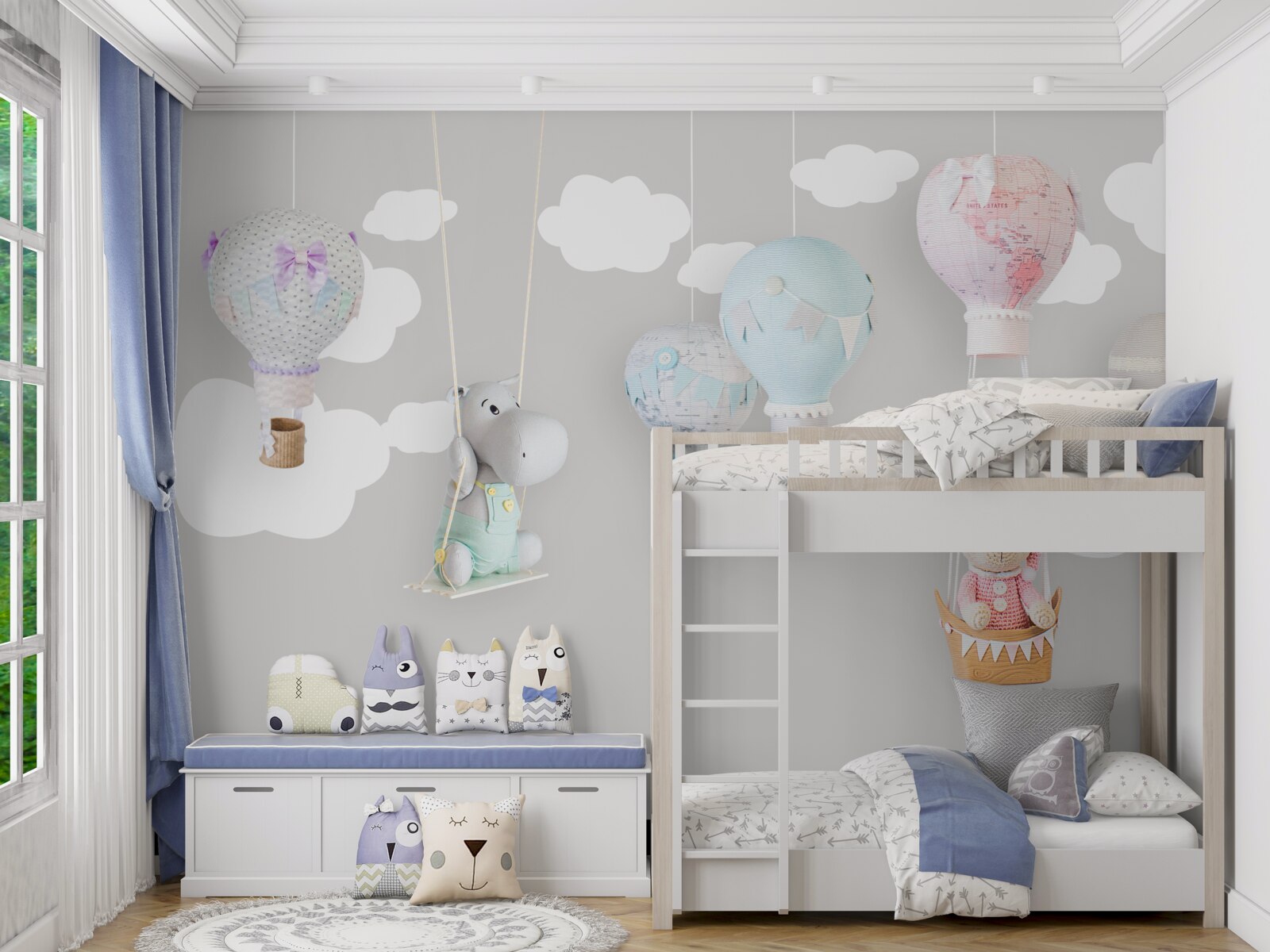 Fototapeten Teddybär und ein kleines Nilpferd am Himmel