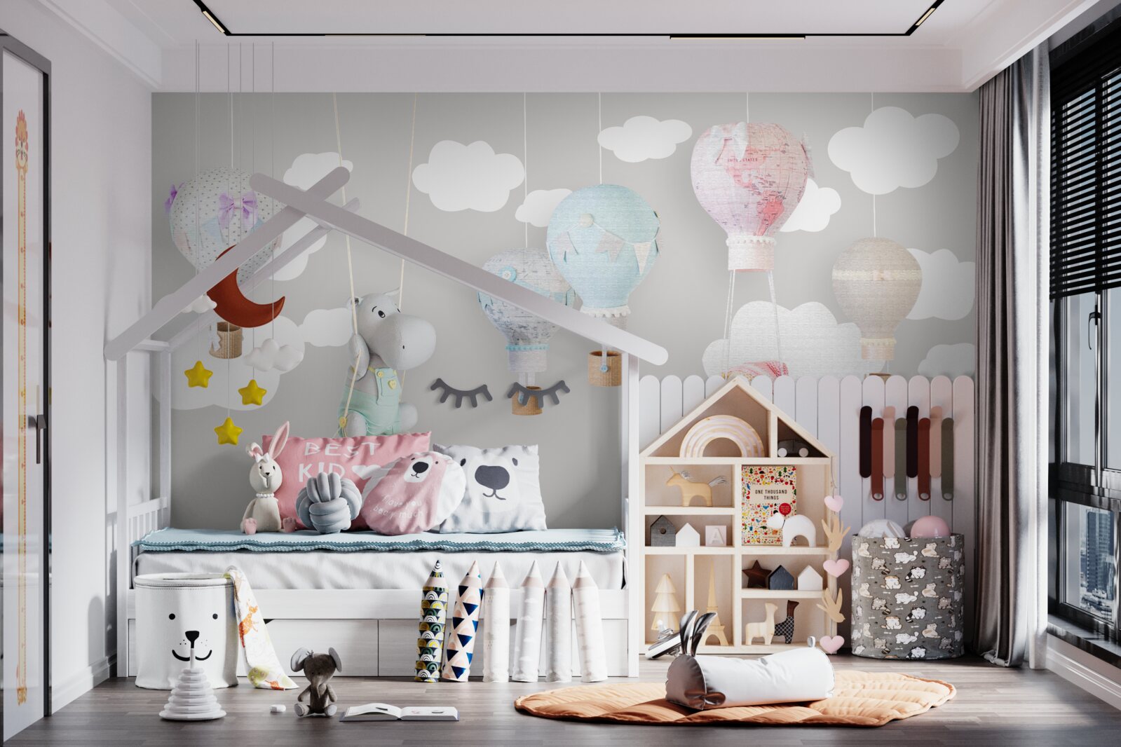 Fototapeten Teddybär und ein kleines Nilpferd am Himmel