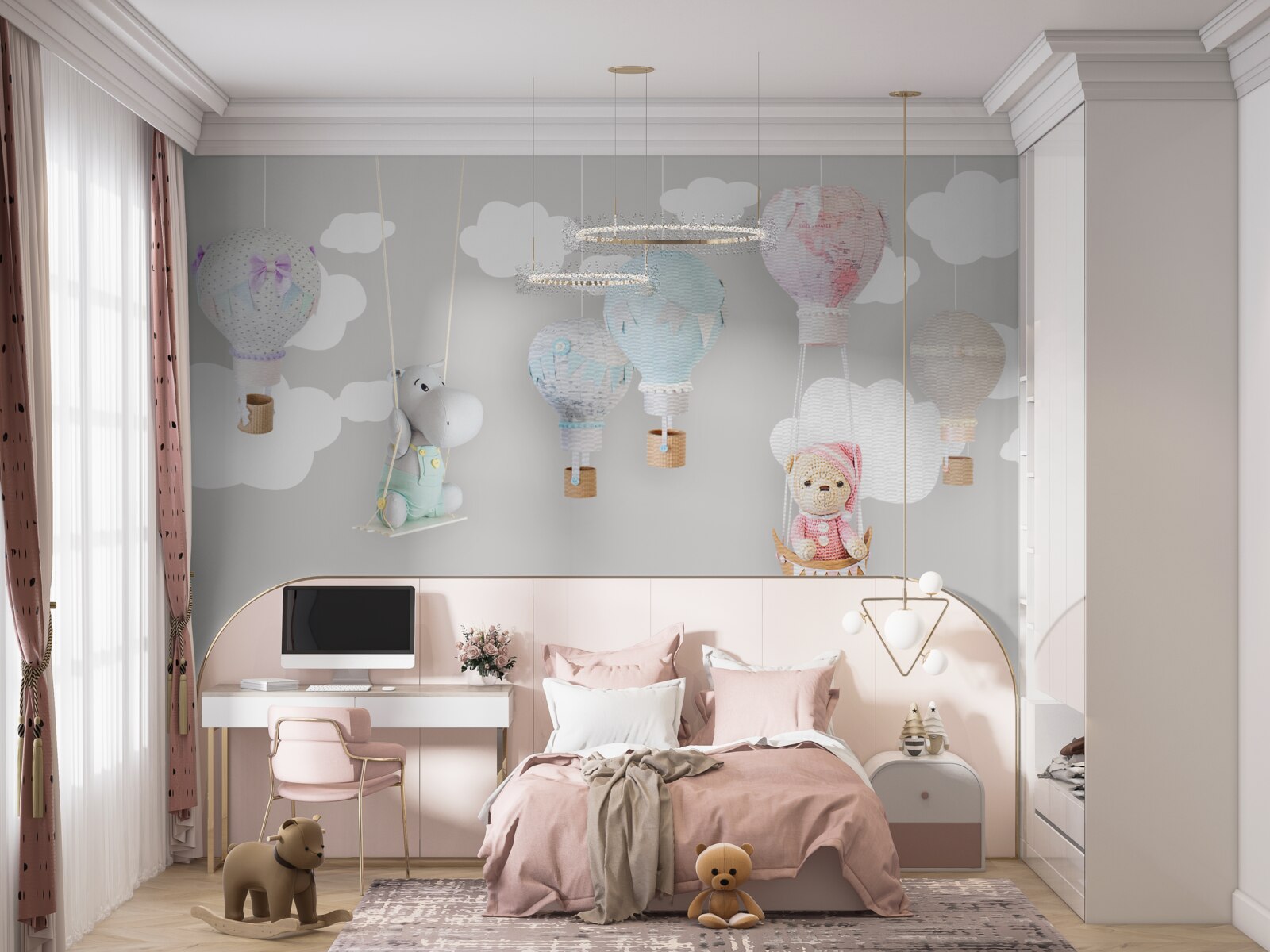 Fototapeten Teddybär und ein kleines Nilpferd am Himmel