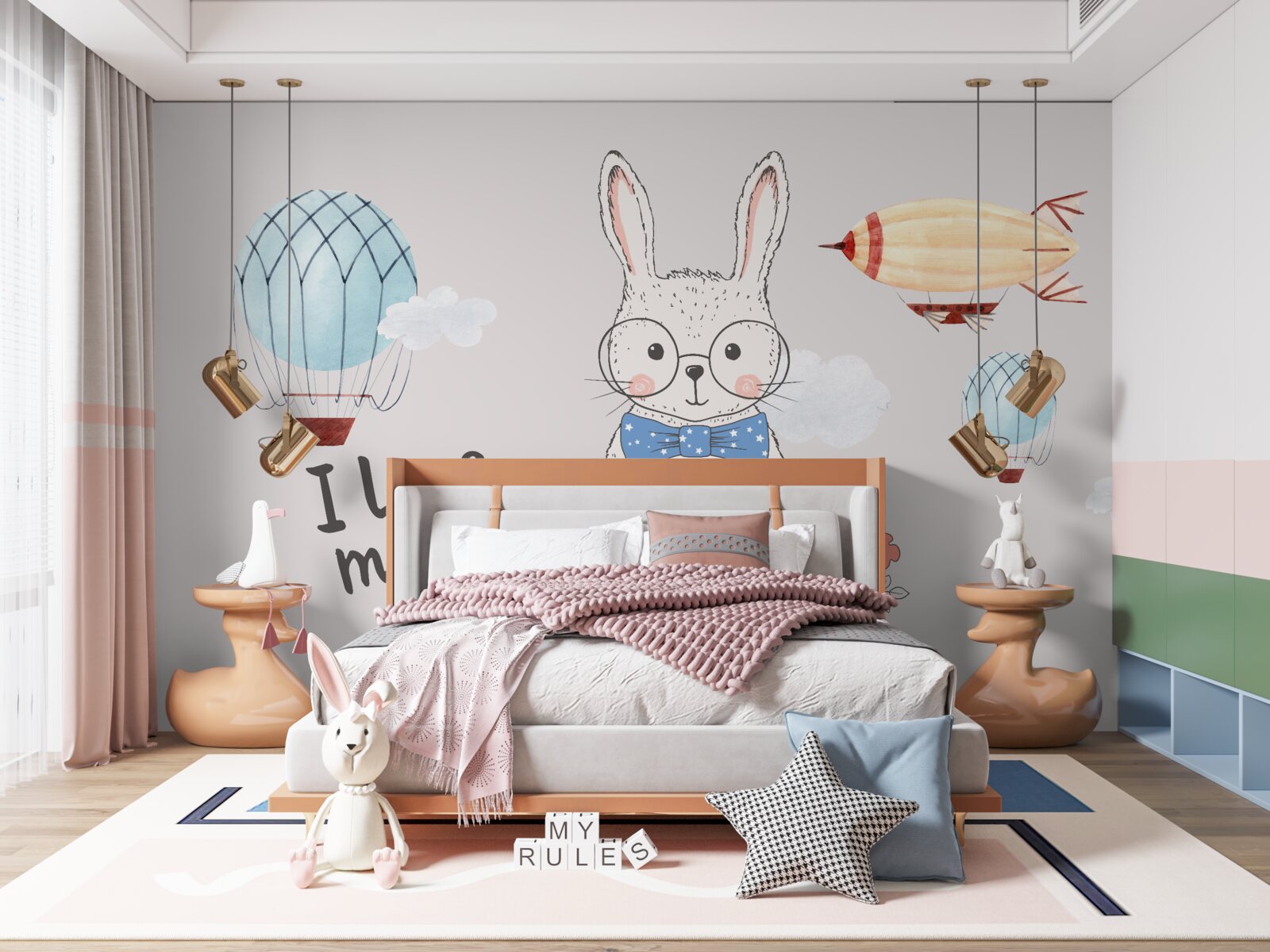 Fototapeten Hase in Gläsern vor dem Hintergrund von Fahrzeugen